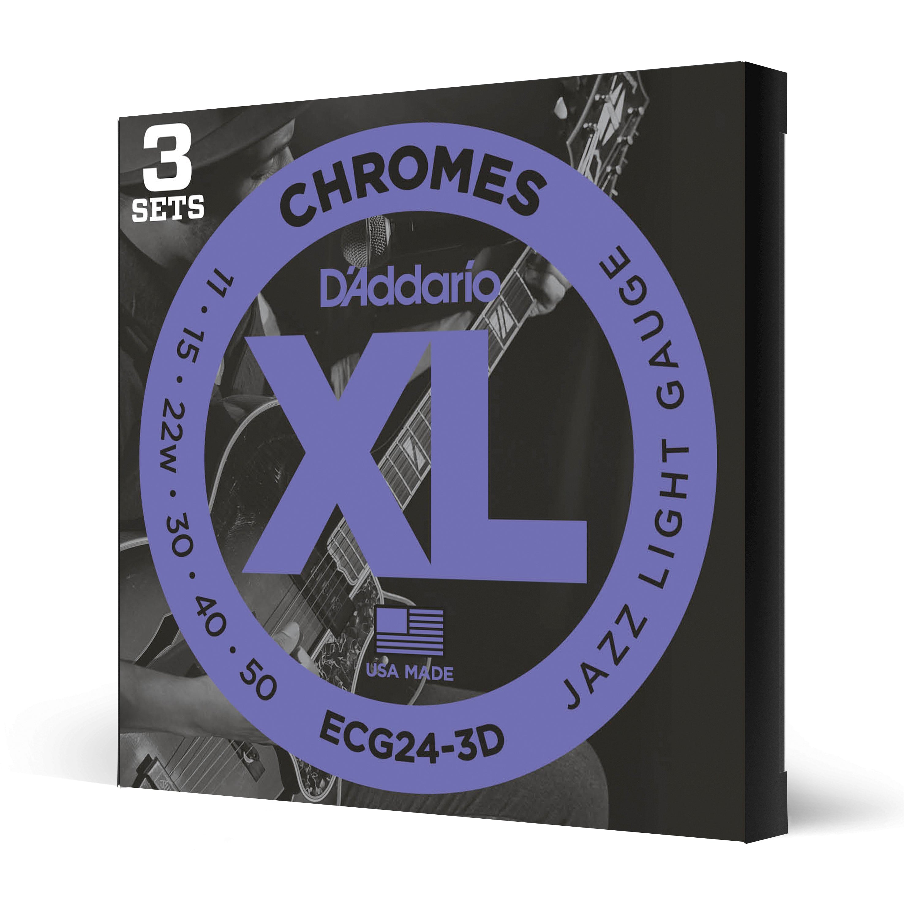 D'Addario ECG24 Chromes Flatwound 11-50 Electric Guitar Strings, 3-Pack