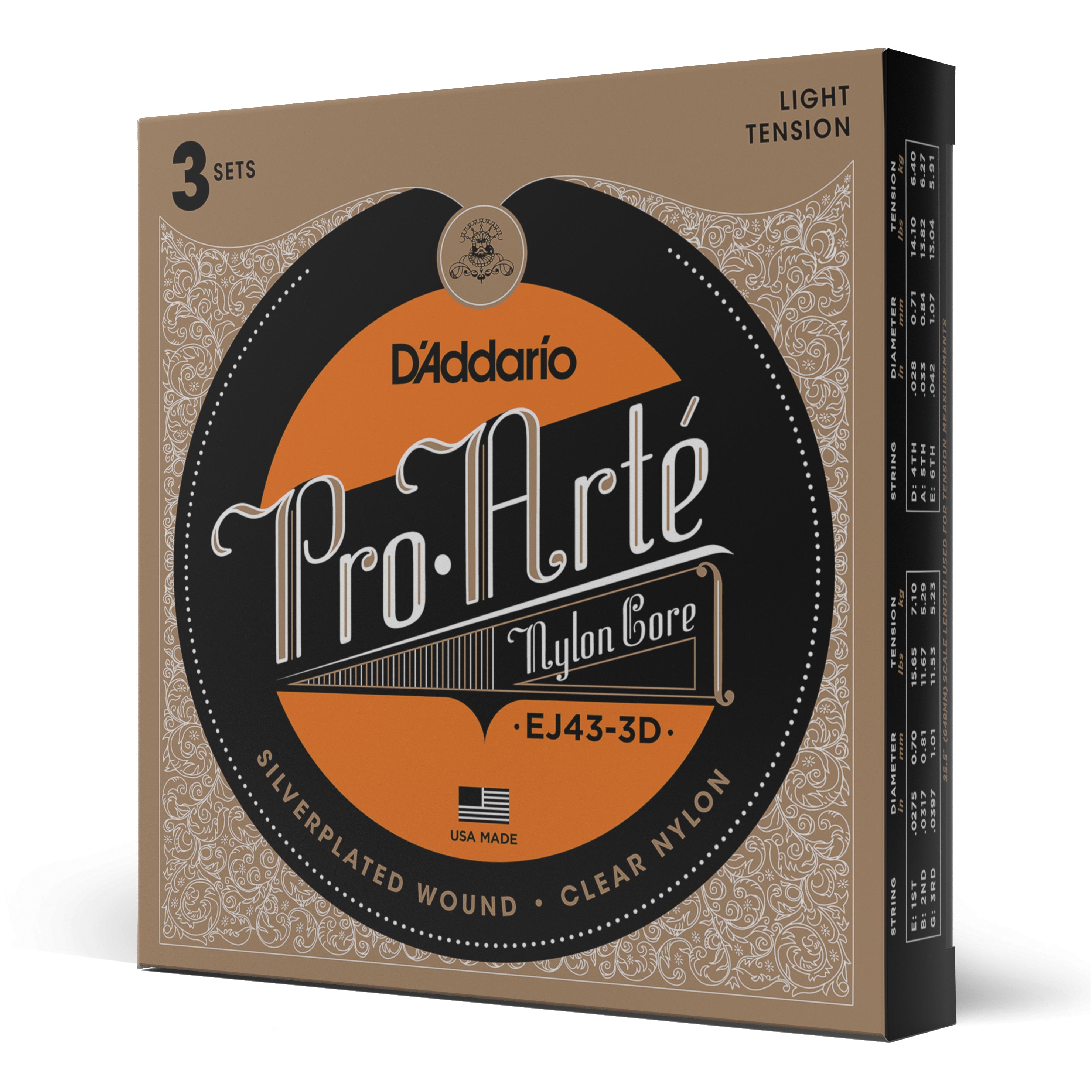 D'Addario Pro-Arté EJ43 Low Tension Classical Guitar Strings, 3-Pack