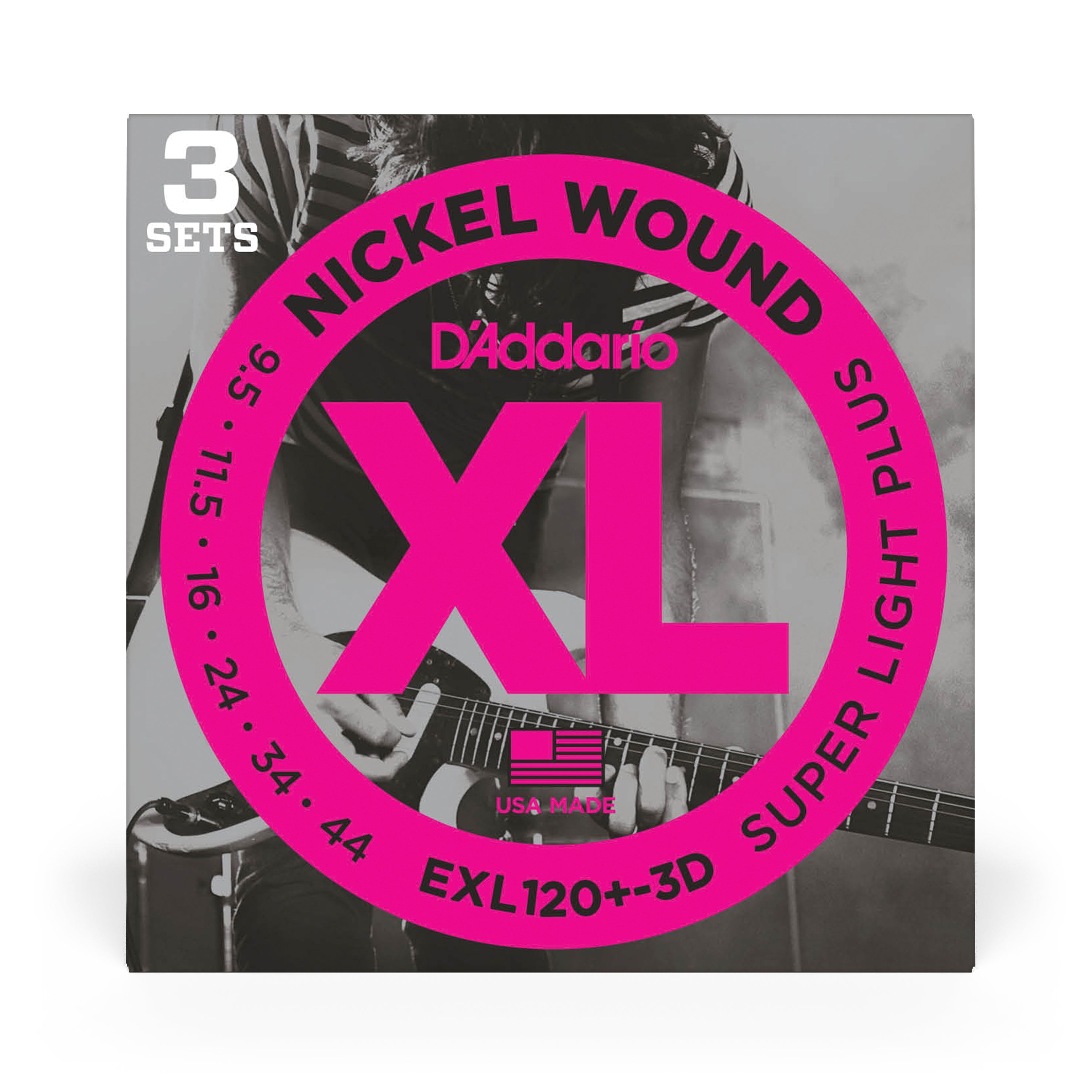 D'Addario EXL120+-3D Nickel Wound 9.5-44 Electric Guitar Strings, 3-Pack