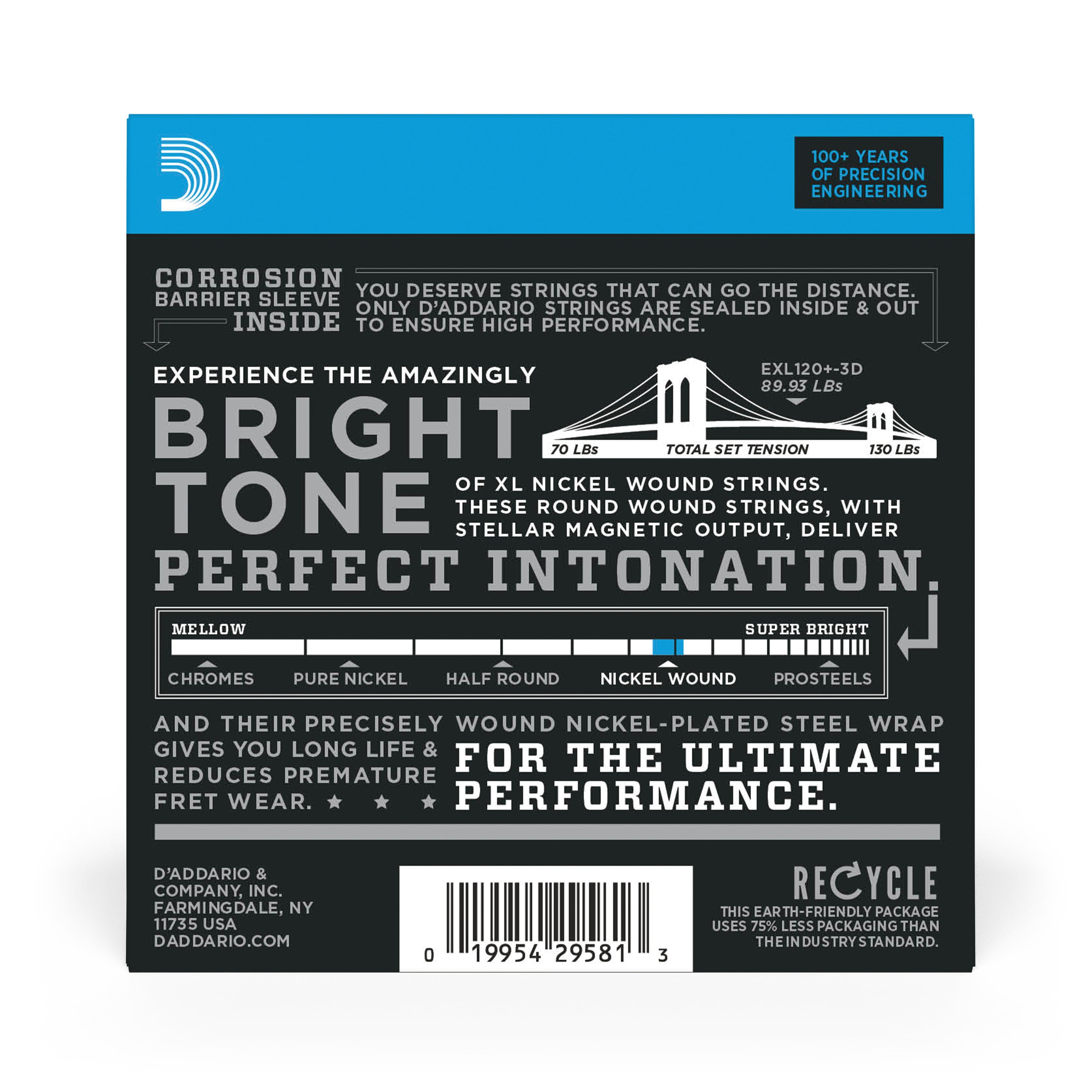 D'Addario EXL120+-3D Nickel Wound 9.5-44 Electric Guitar Strings, 3-Pack