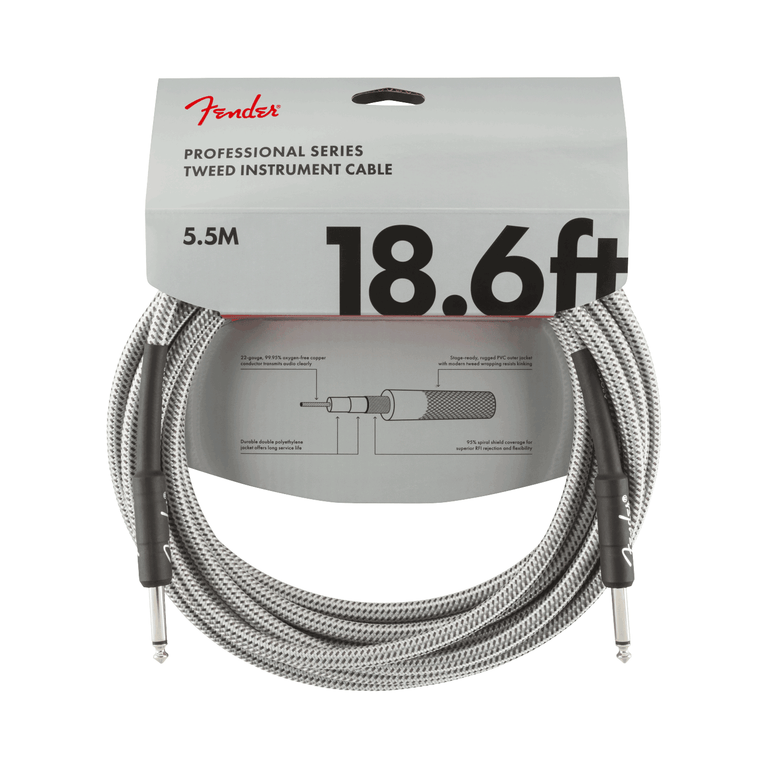 Fender Professional Series Instrument Cable, 18.6', White/Silver Tweed