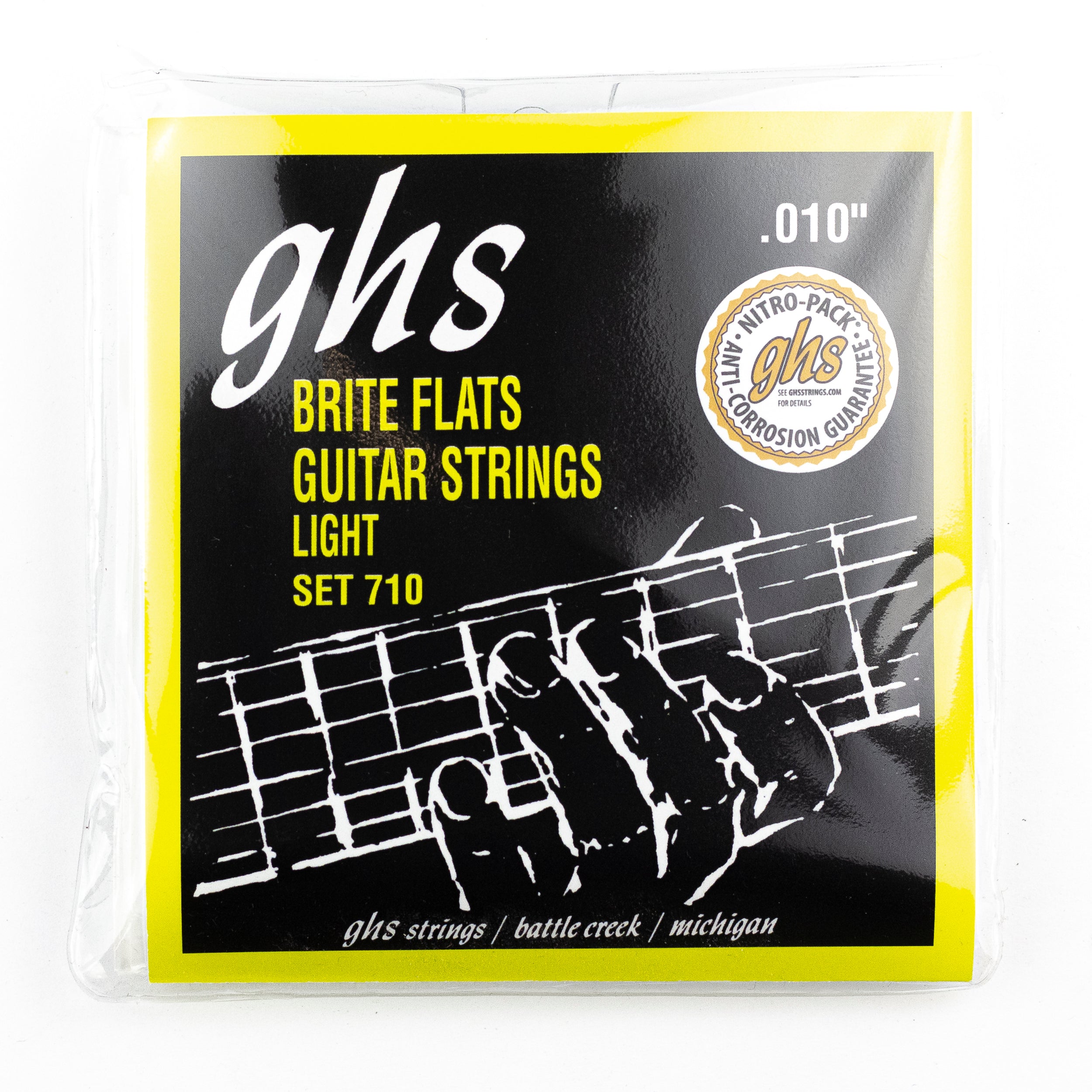 GHS Brite Flats Alloy 52 Groundwound 10-46 Electric Guitar Strings, Light