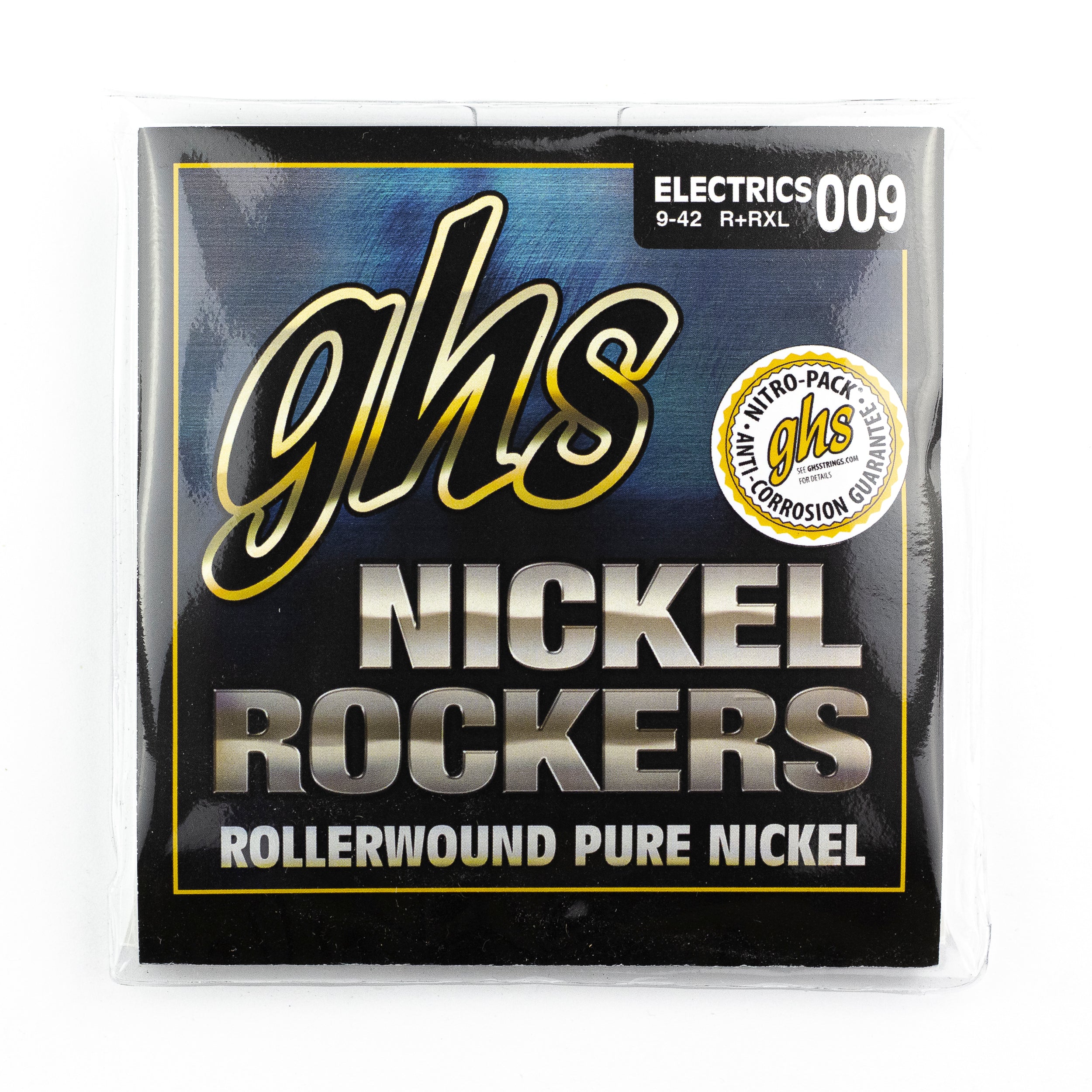 GHS Nickel Rockers Pure Nickel Rollerwound 9-42 Electric Guitar Strings, Extra Light