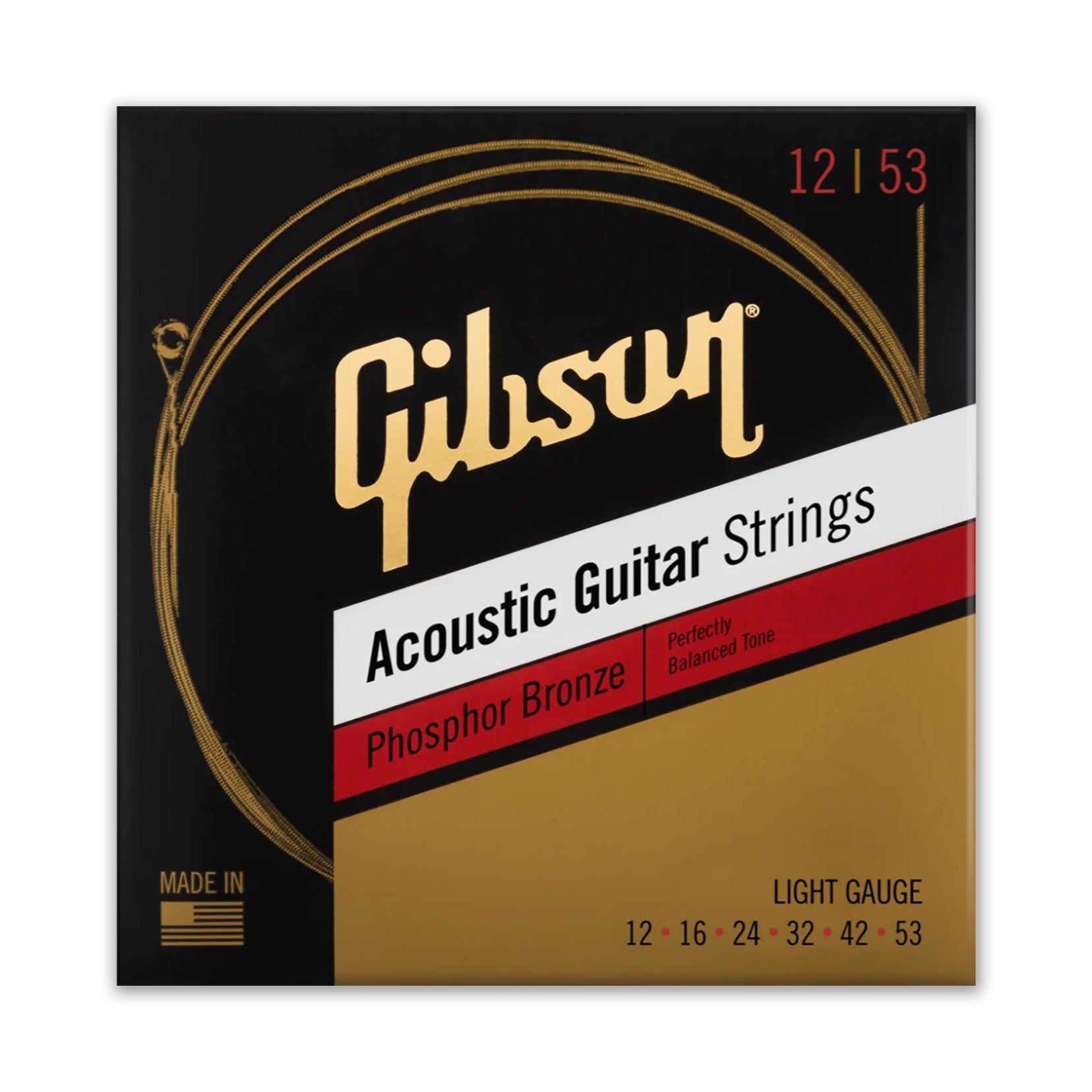 Gibson Phosphor Bronze 12-53 Acoustic Guitar Strings, Light