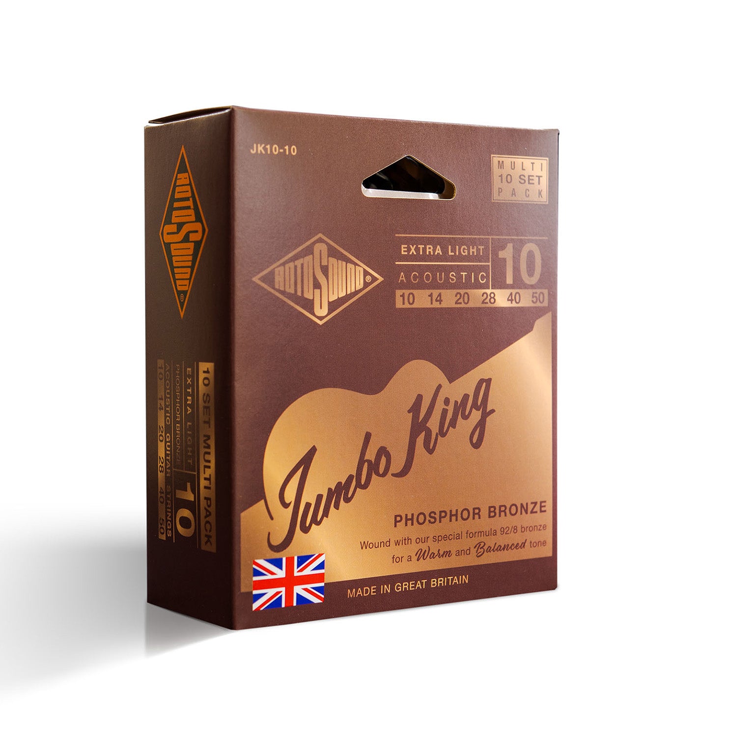 Rotosound Jumbo King Phosphor Bronze 10-50 Acoustic Guitar Strings, 10-Pack
