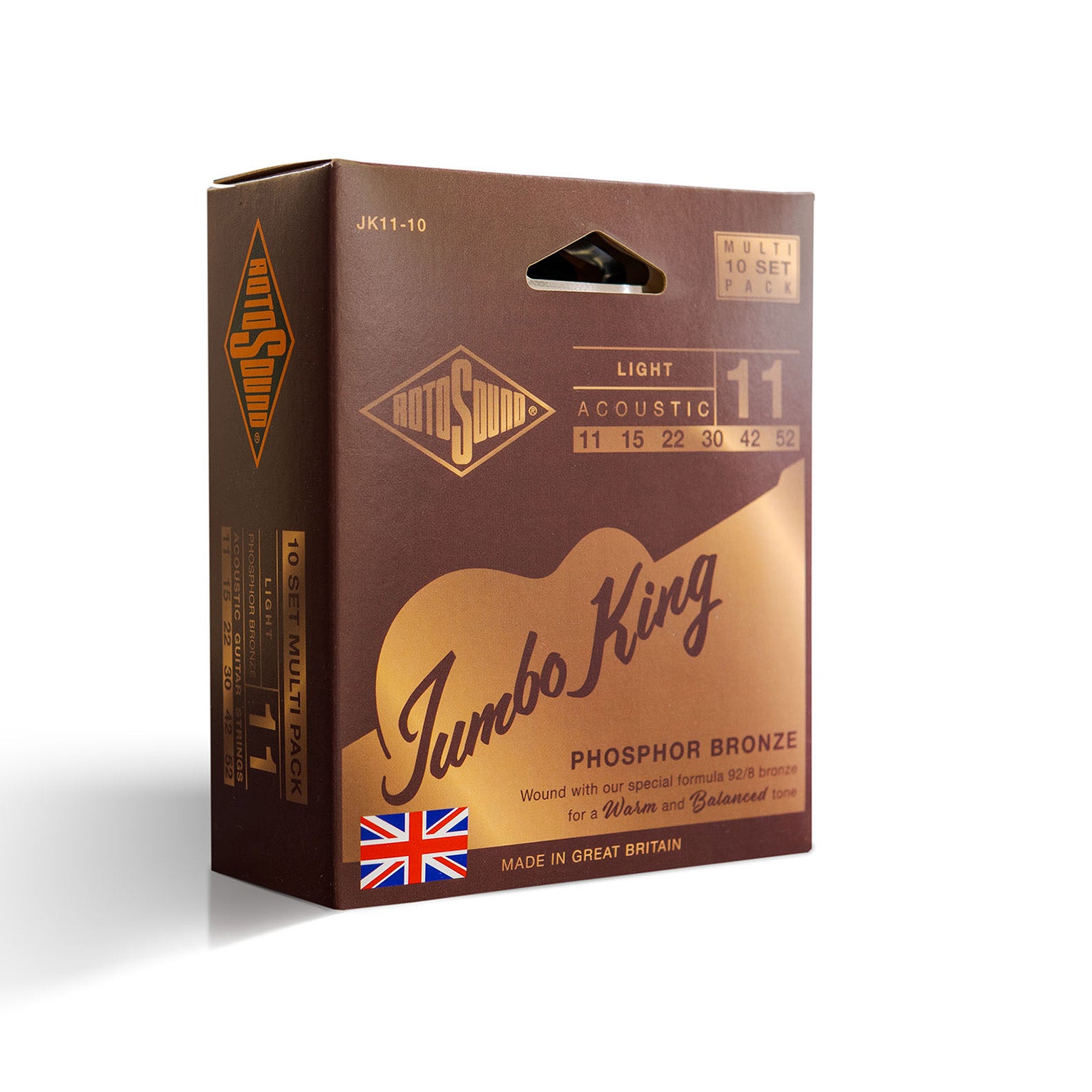 Rotosound Jumbo King Phosphor Bronze 11-52 Acoustic Guitar Strings, 10-Pack