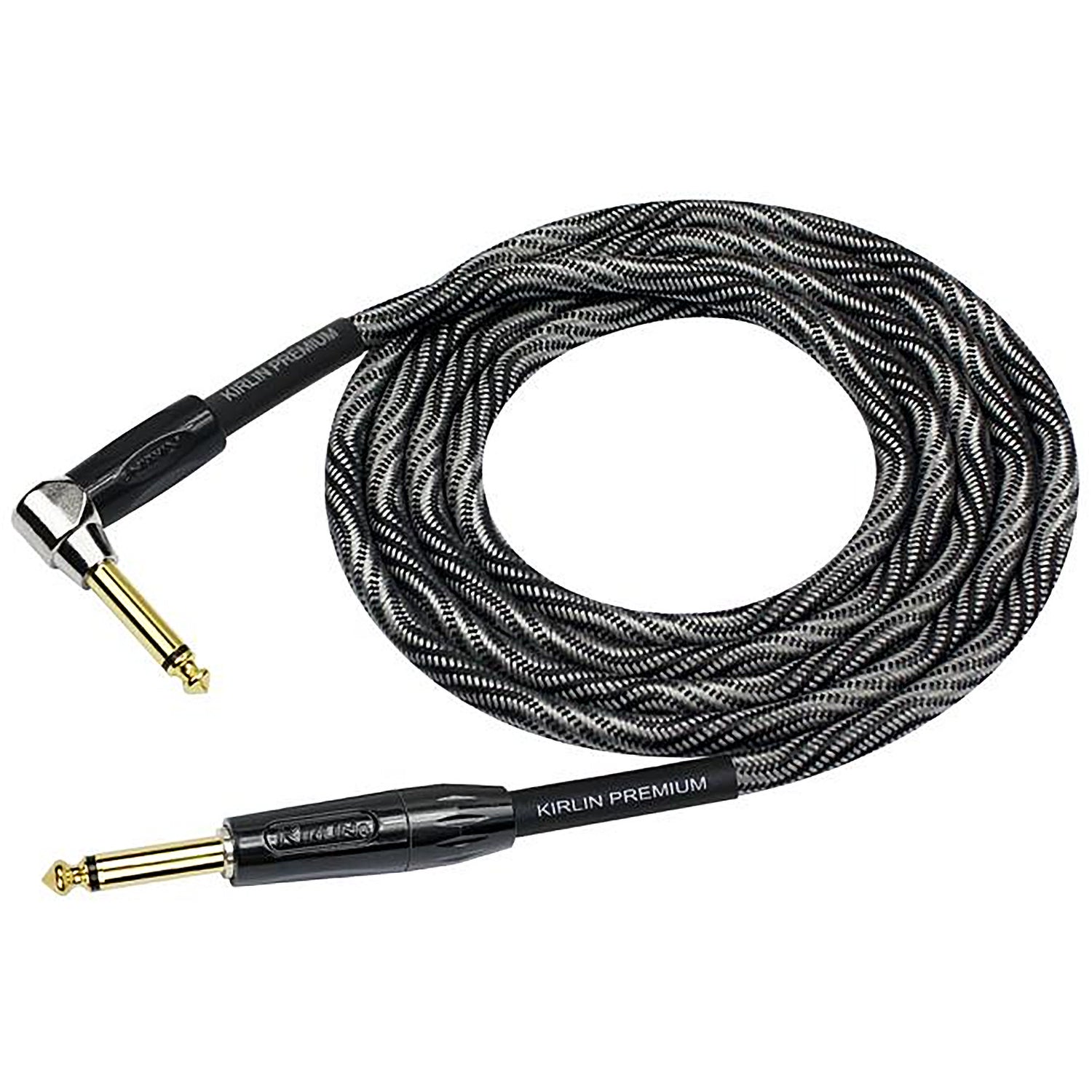 Kirlin Premium Black-Grey Wave Fabric 10' (3m) Guitar Cable, Straight-Angled