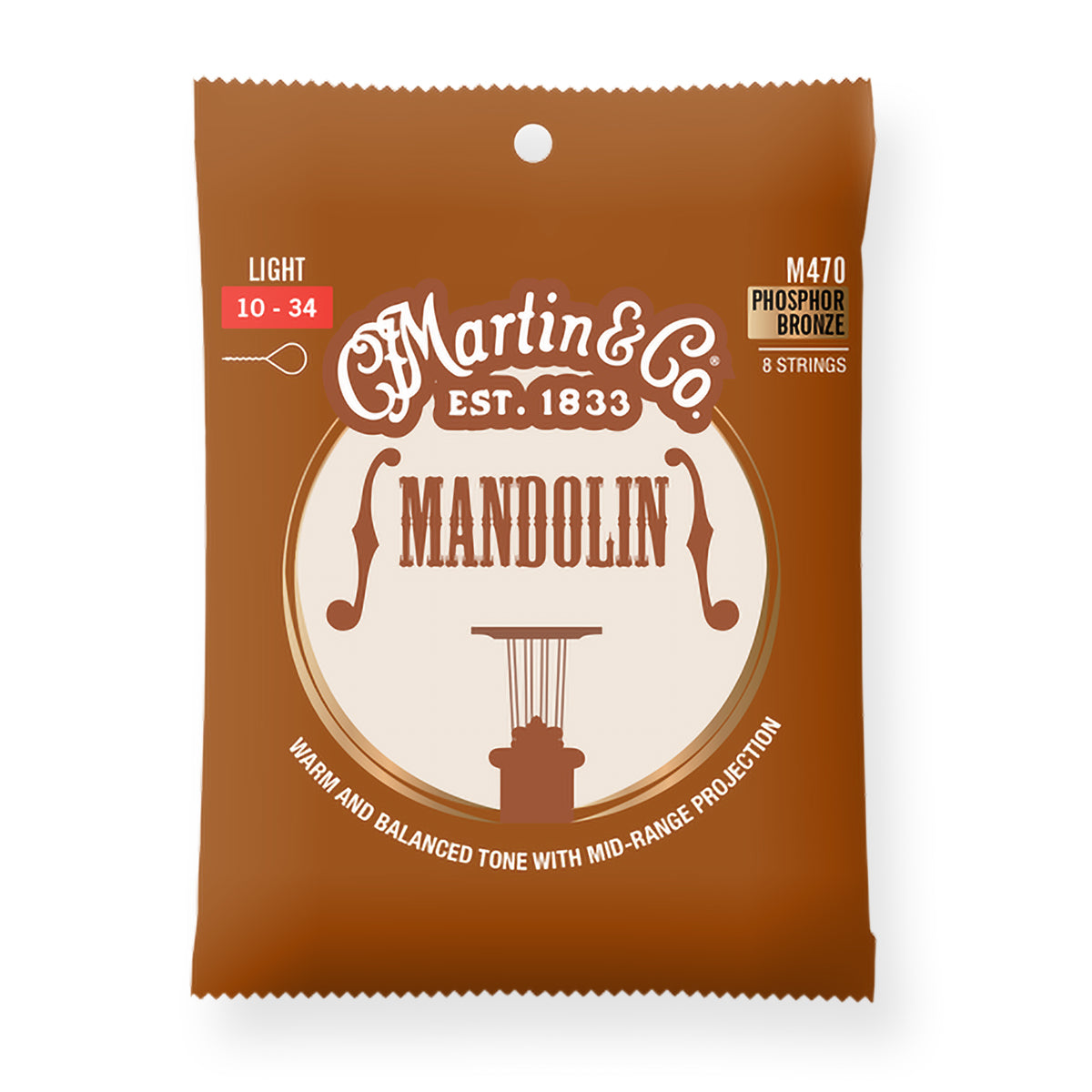 Martin M470 Phosphor Bronze 10-34 Light Mandolin Strings, Loop-End