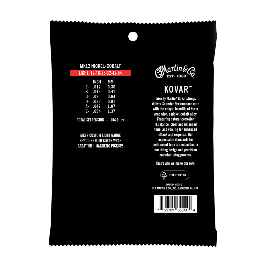 Martin LUXE Kovar Nickel-Cobalt 12-54 Acoustic Guitar Strings