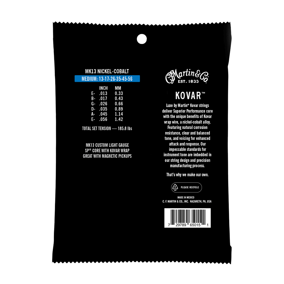 Martin LUXE Kovar Nickel-Cobalt 13-56 Acoustic Guitar Strings