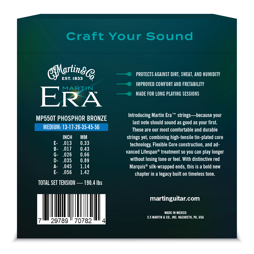 Martin ERA Phosphor Bronze 13-56 Acoustic Guitar Strings, Medium