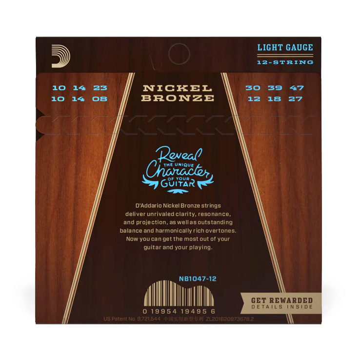 D'Addario Nickel Bronze 12-String 10-47 Acoustic Guitar Strings