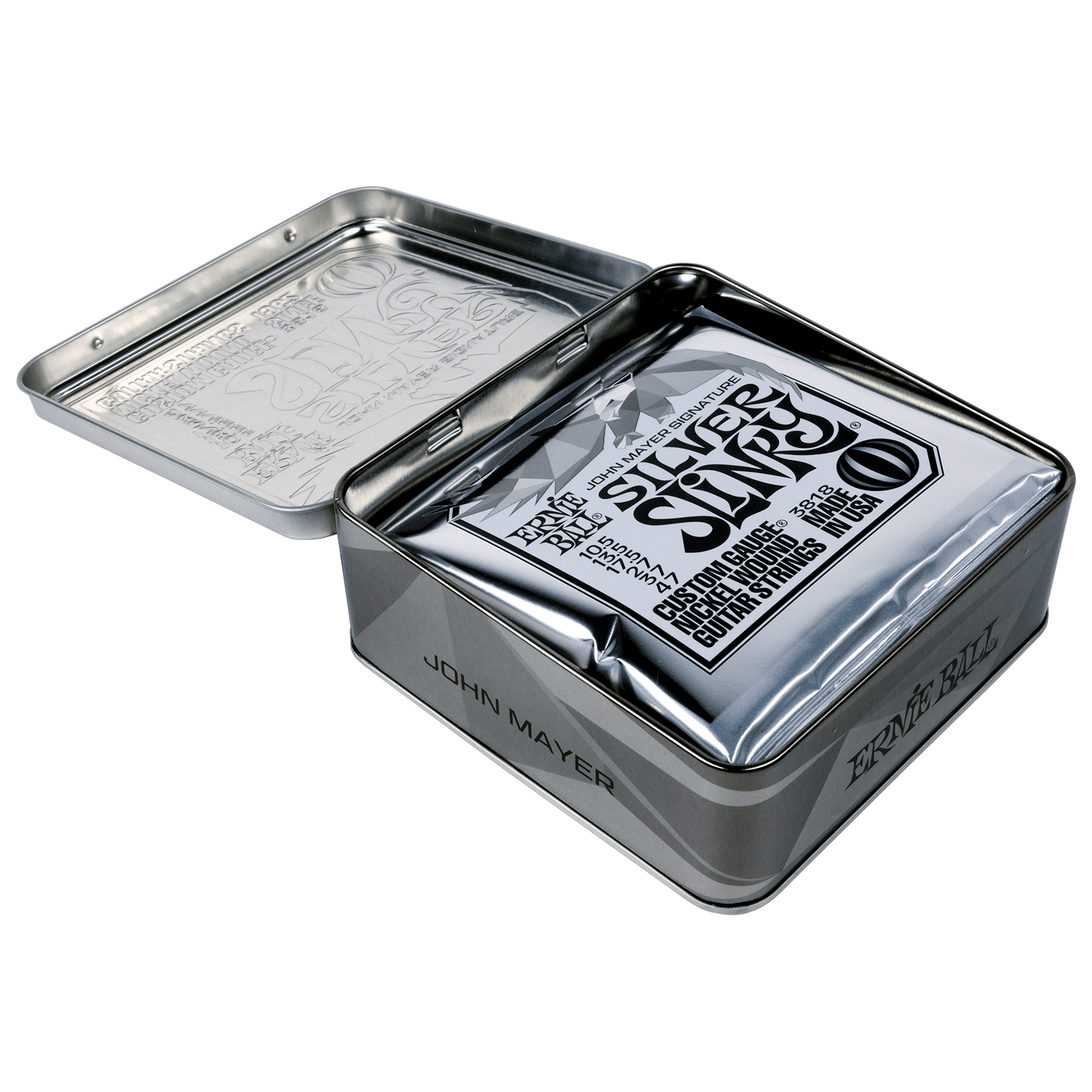 Ernie Ball John Mayer Silver Slinky 10.5-47 Guitar Strings, 3-Pack Tin
