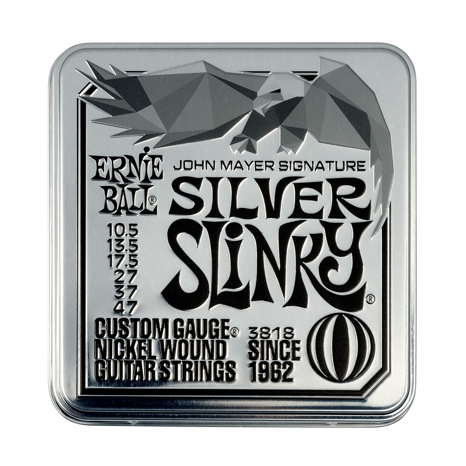 Ernie Ball John Mayer Silver Slinky 10.5-47 Guitar Strings, 3-Pack Tin