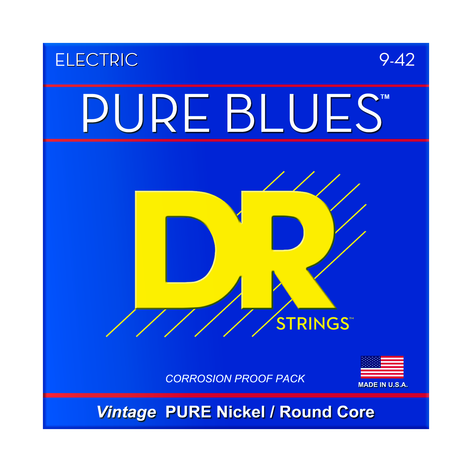 DR Strings PURE BLUES Pure Nickel 9-42 Electric Guitar Strings, Light