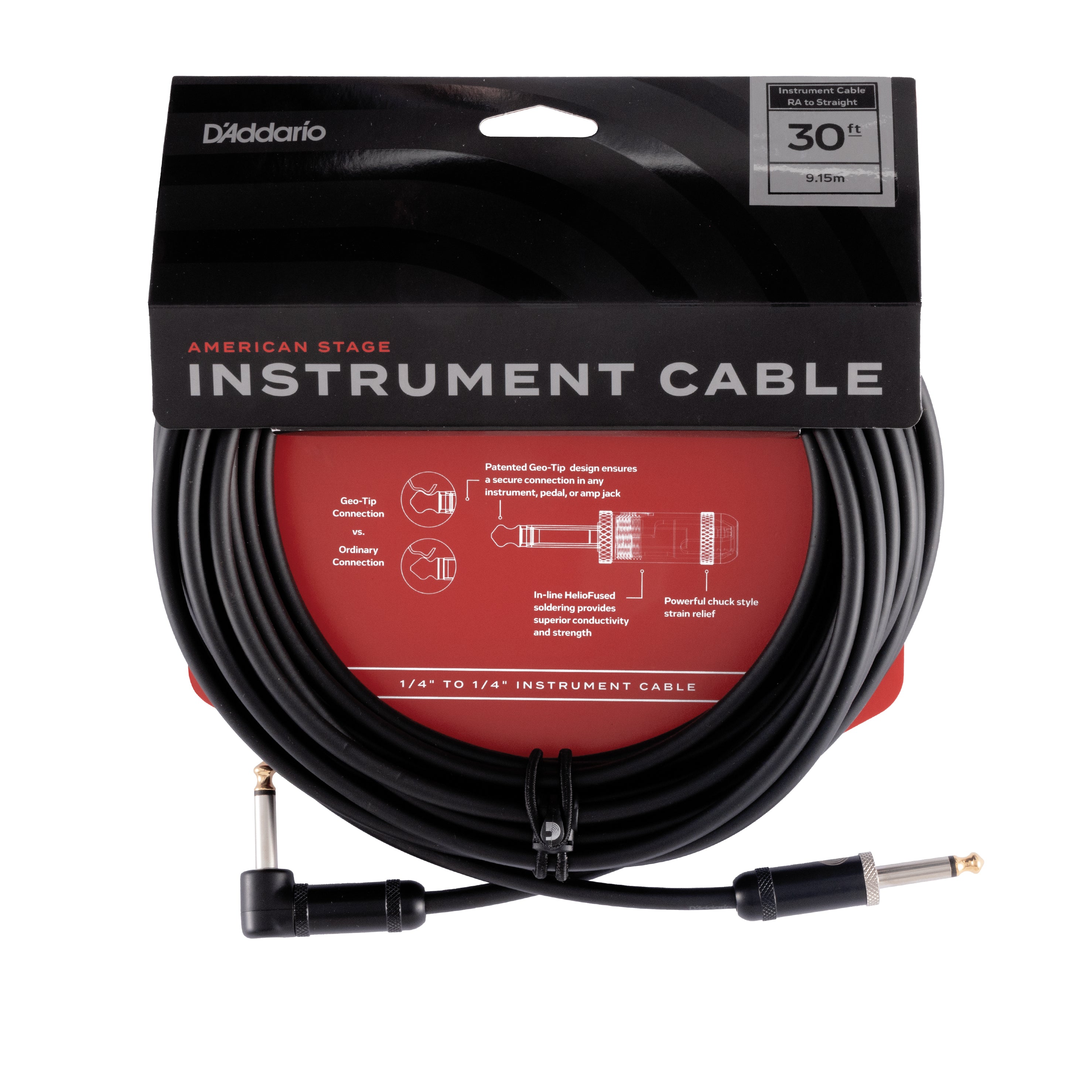 D'Addario American Stage 30ft Guitar & Instrument Cable (Straight-Angled)