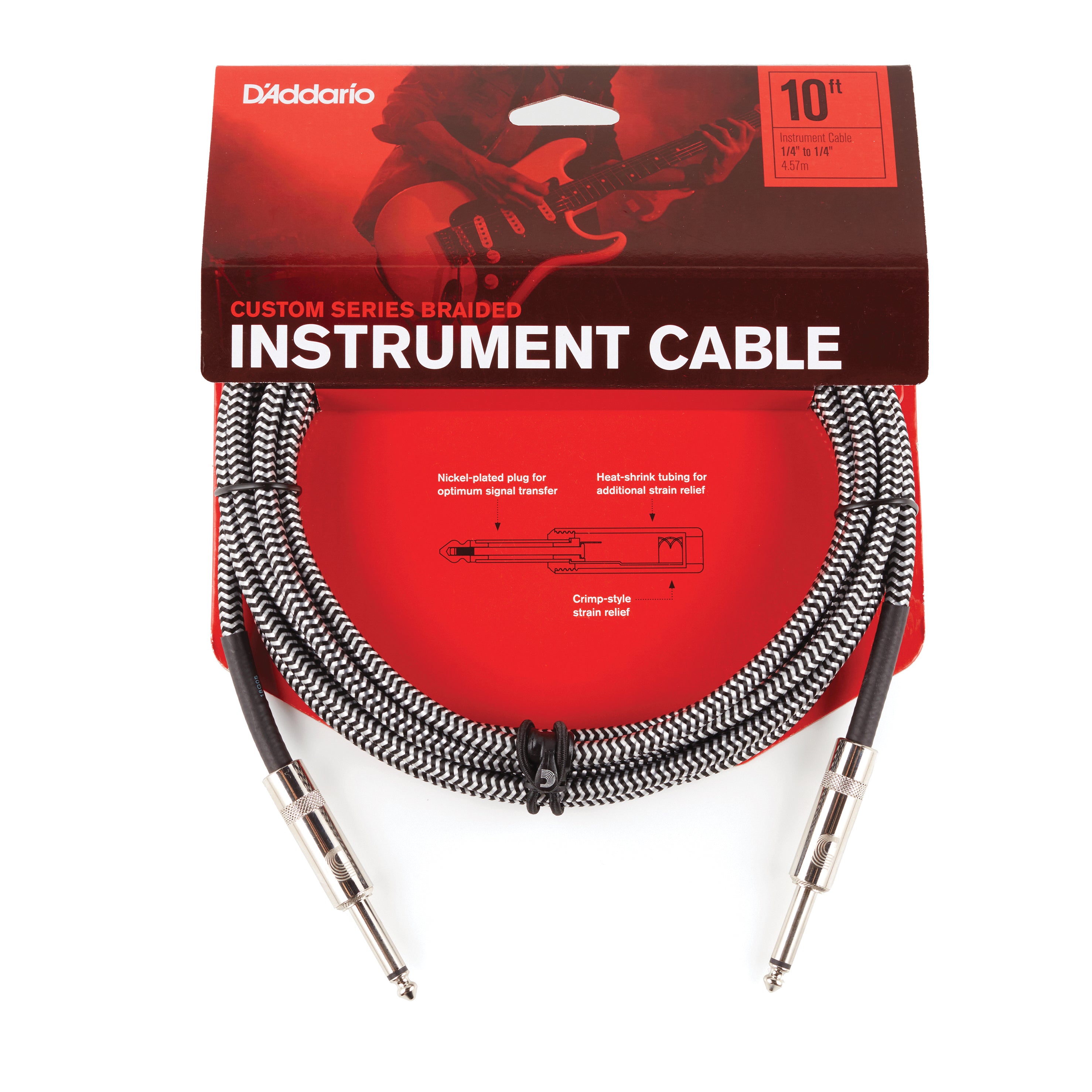 D'Addario Custom Series Braided 10' Instrument Cable, Grey