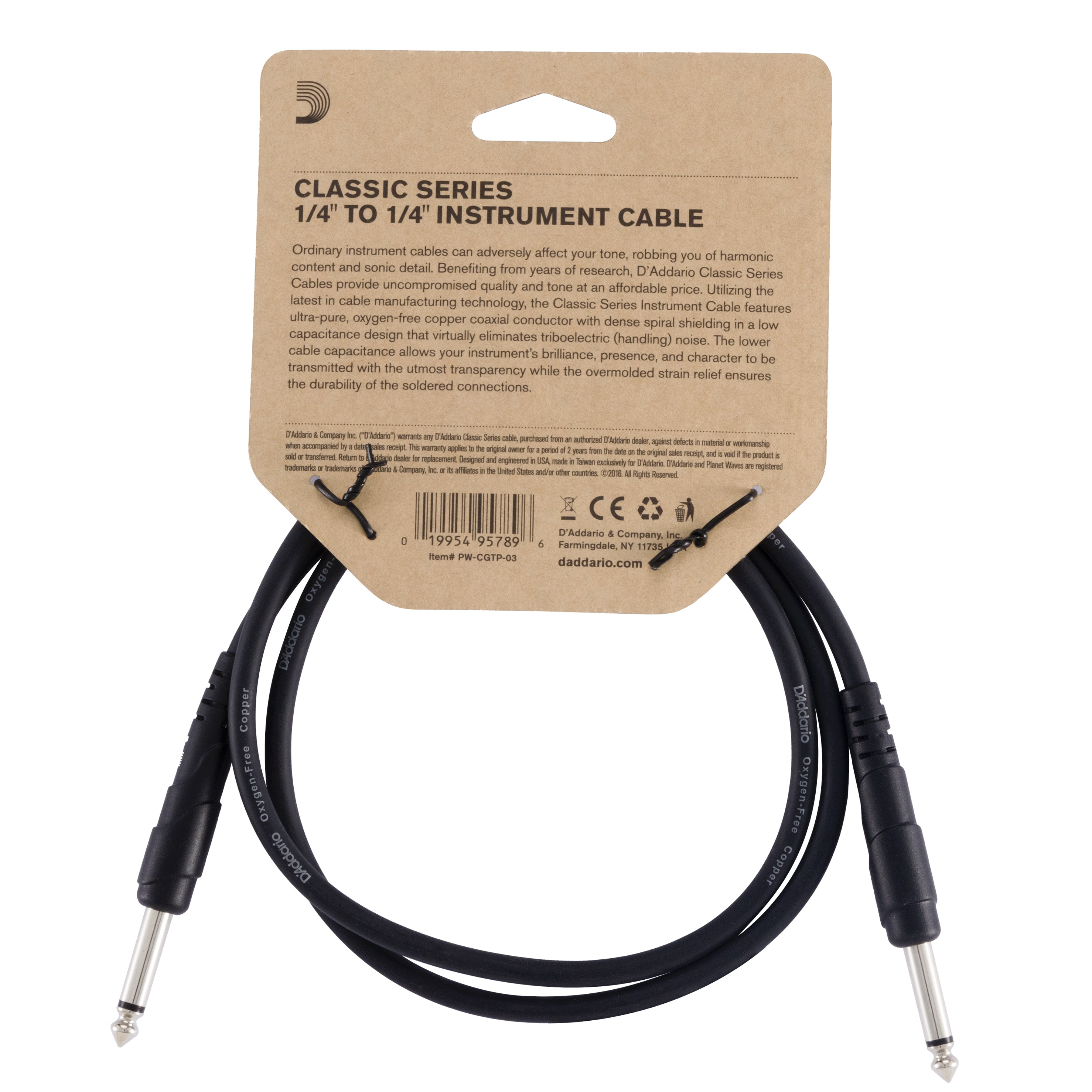 D'Addario Classic Series 3' Guitar Pedalboard Patch Cable