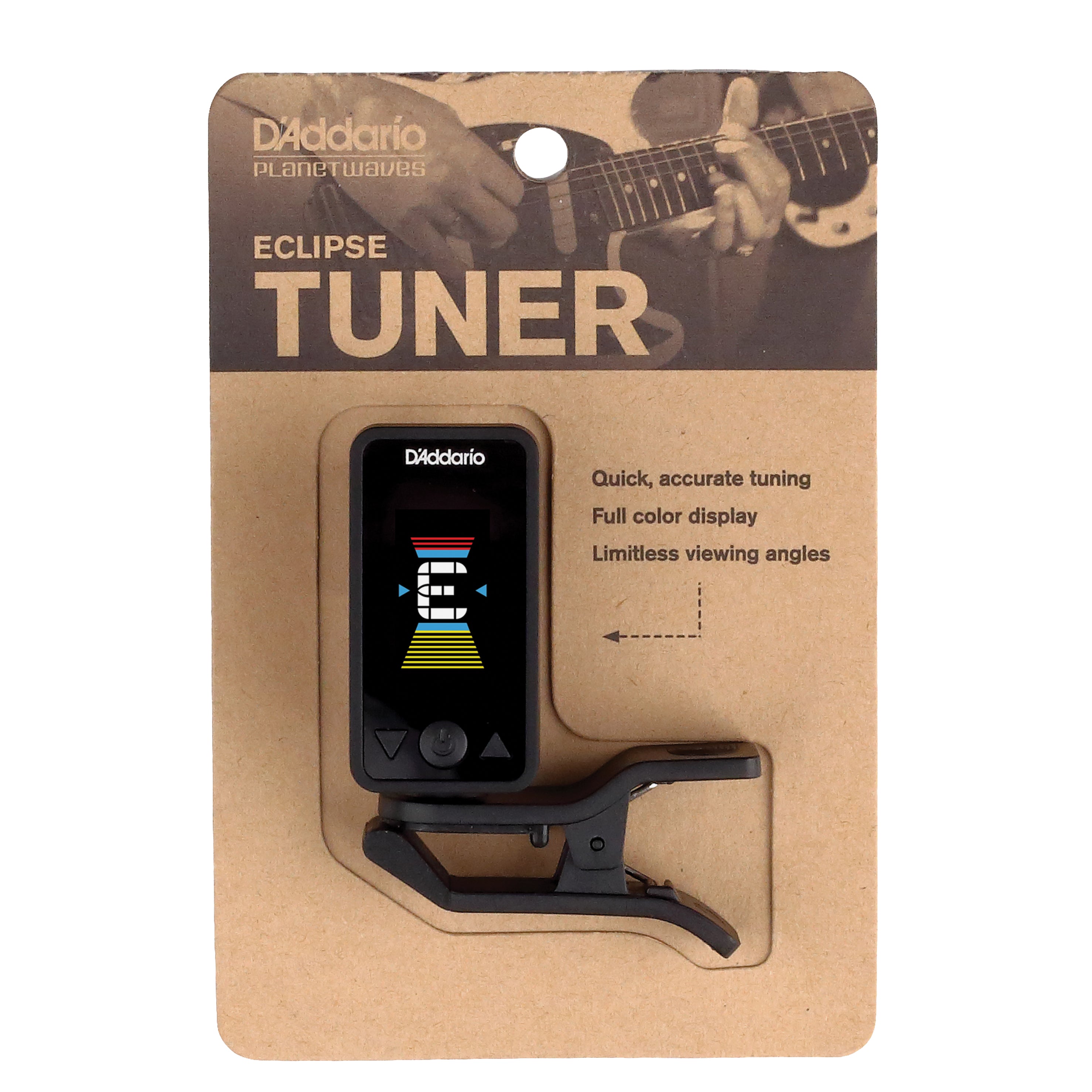 D'Addario ECLIPSE Clip-On Headstock Guitar/Bass Tuner, Black