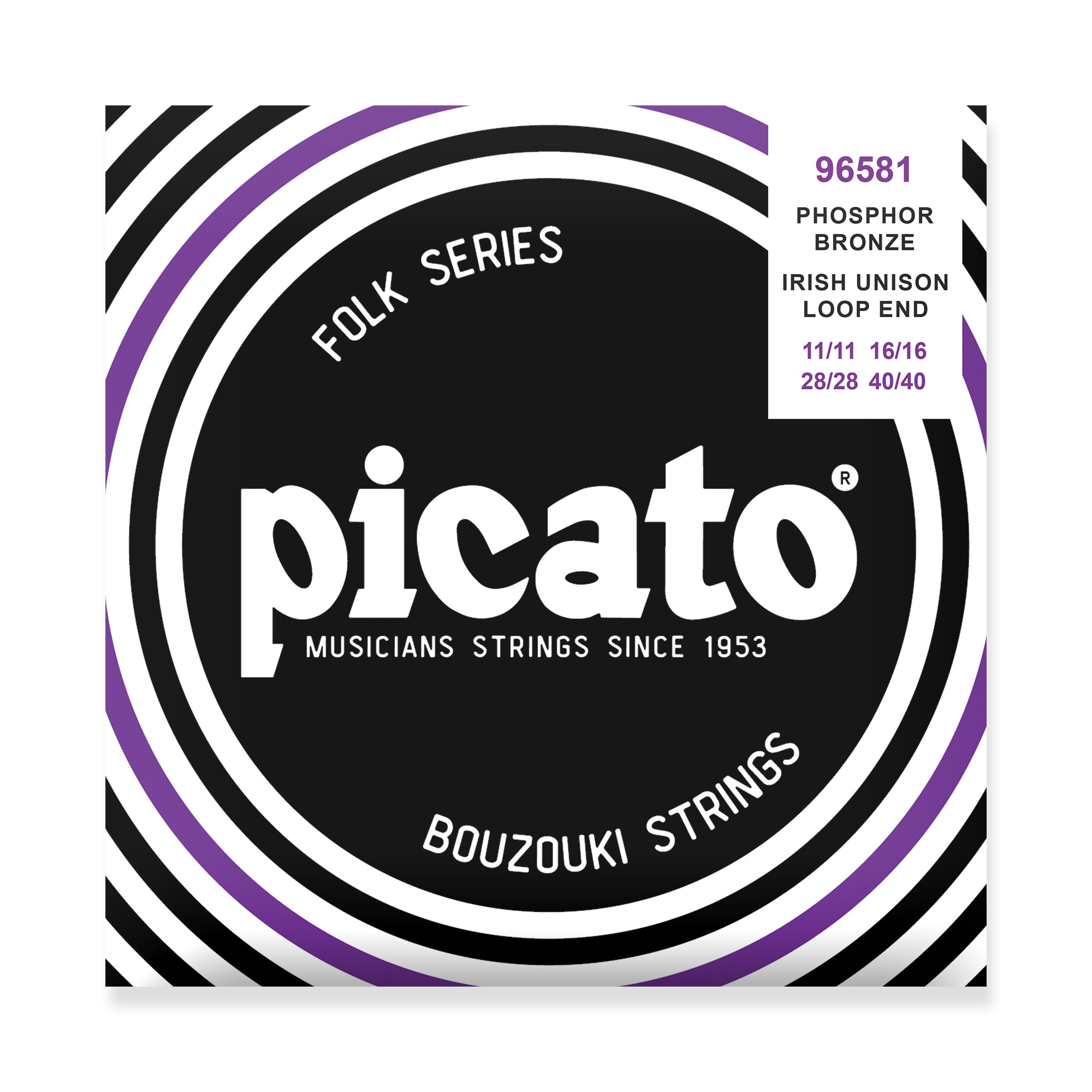 Picato Phosphor Bronze 11-40 Irish Unison Tuning Bouzouki Strings, Loop-End