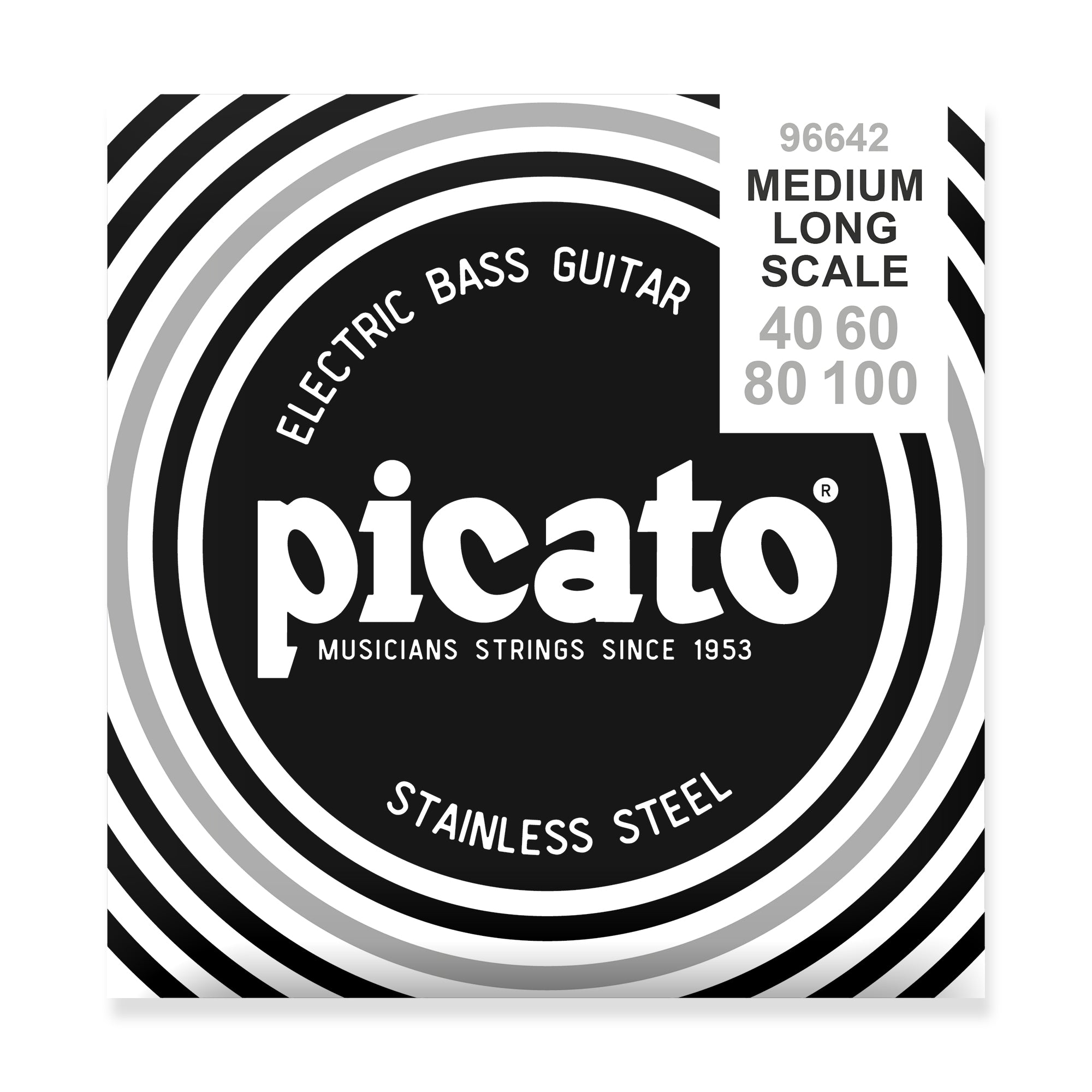 Picato Stainless Steel Roundwound 40-100 Bass Guitar Strings, Long Scale