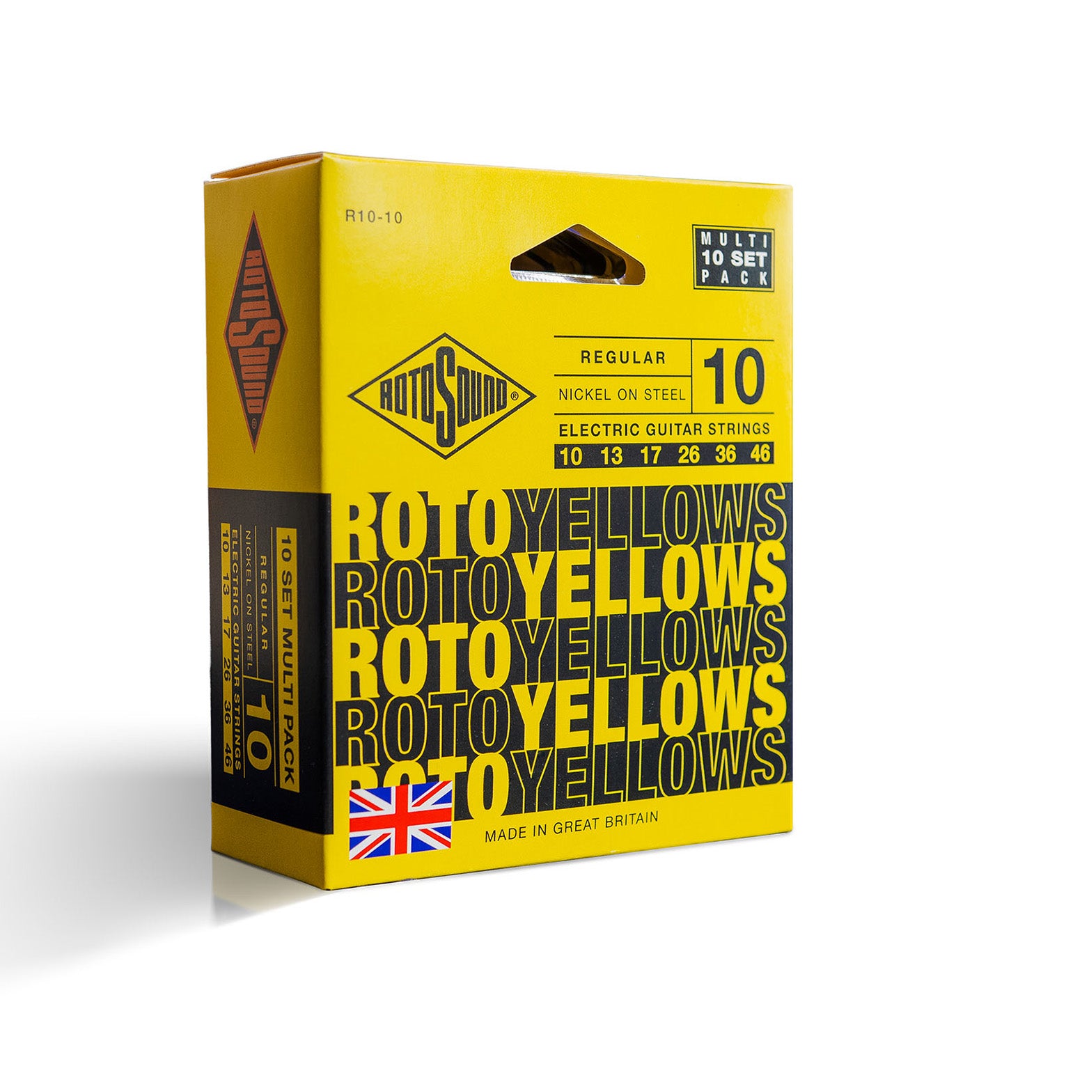 Rotosound ROTO Yellows Nickel Wound 10-46 Electric Guitar Strings, 10-Pack