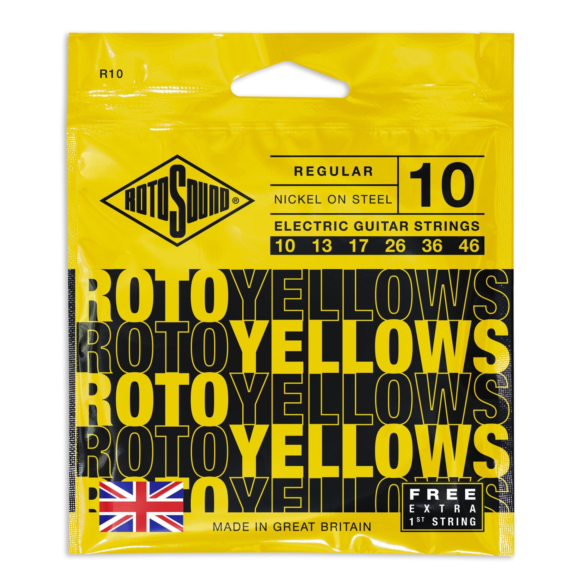 Rotosound R10 ROTO Yellows Nickel Wound 10-46 Electric Guitar Strings, Regular