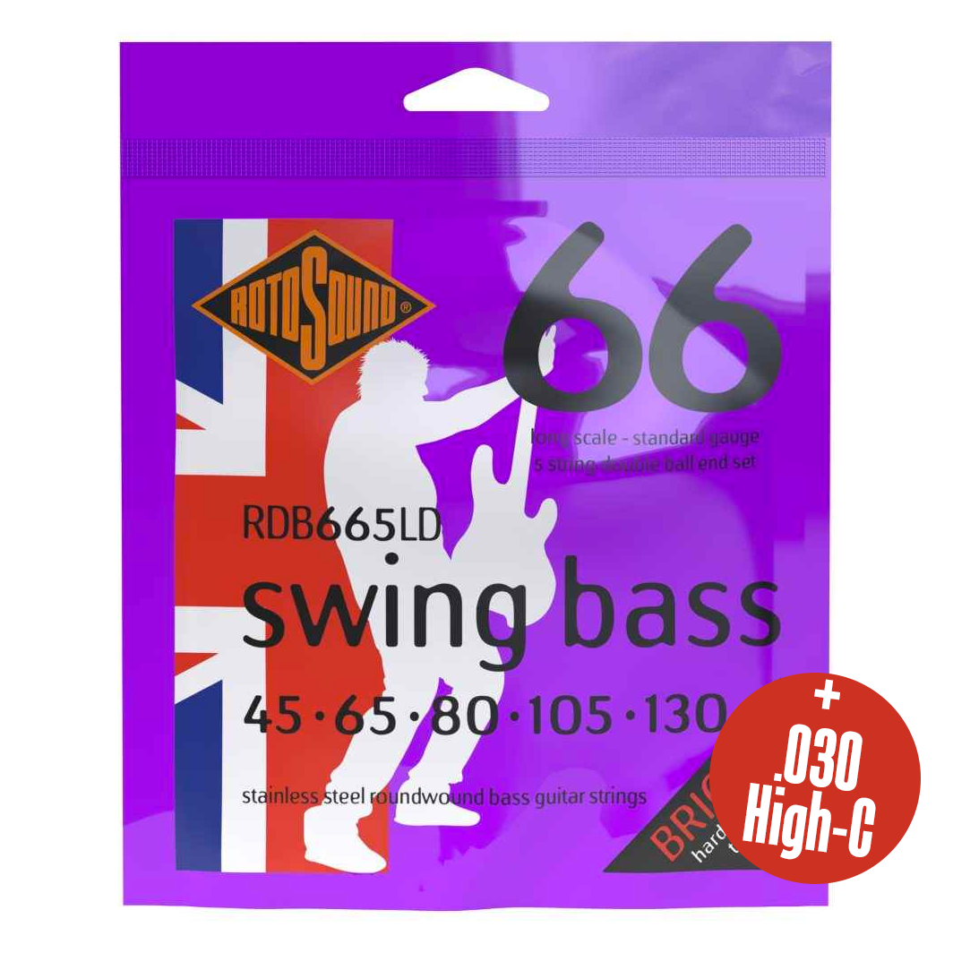 Rotosound RDB665LD+30 Swing Bass Stainless Steel Double-Ball End 30-130 6-String Bass Guitar Strings