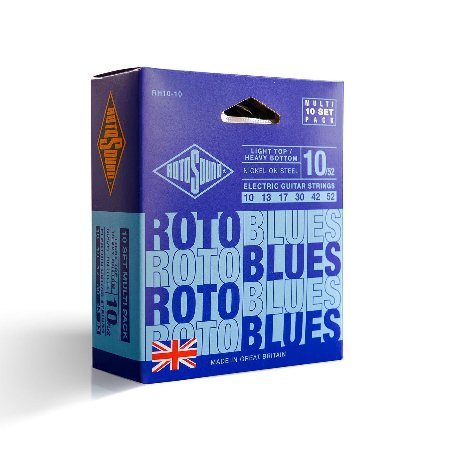 Rotosound ROTO Blues Nickel Wound 10-52 Electric Guitar Strings, 10-Pack