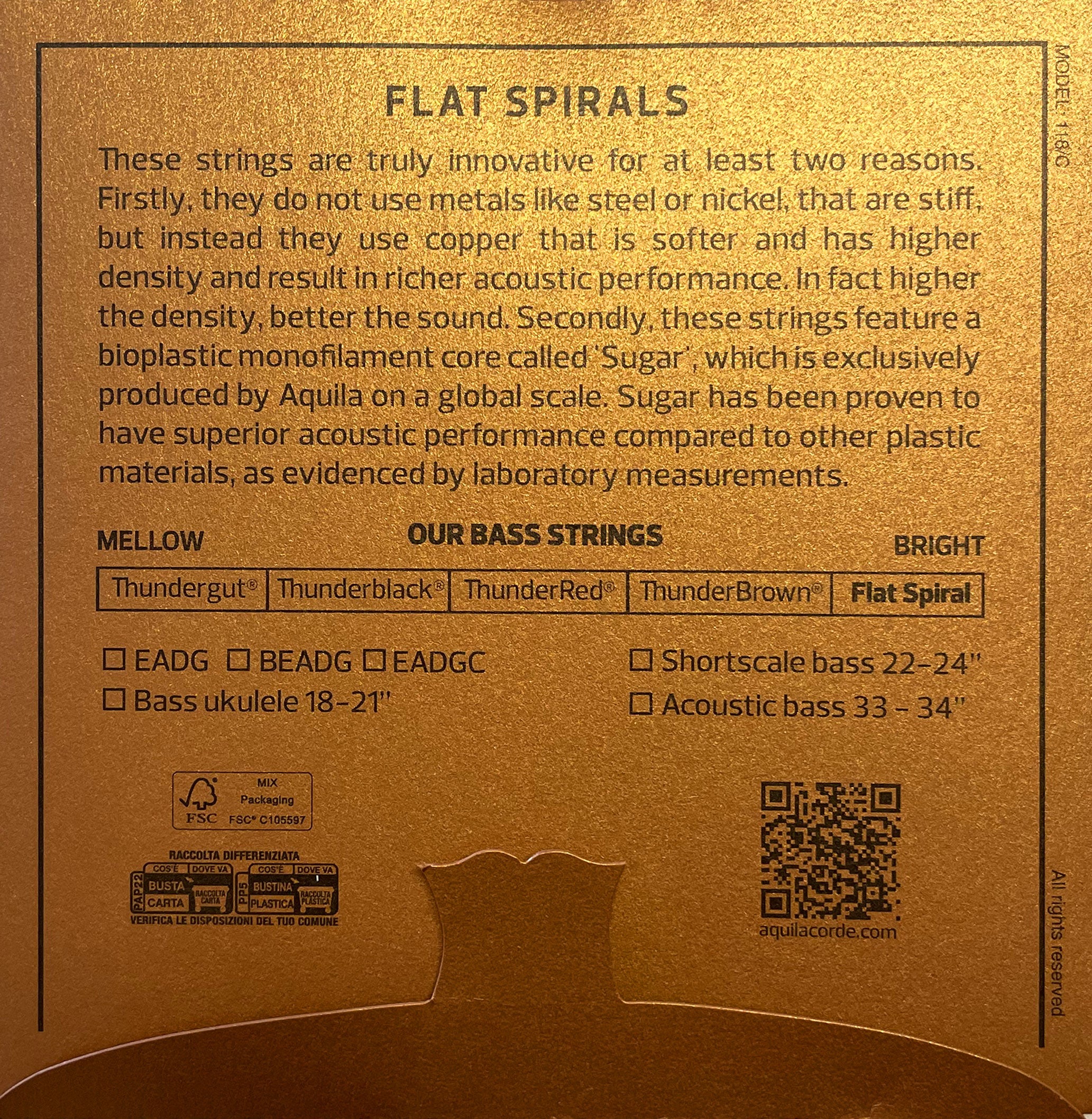 Aquila FLAT SPIRALS Flatwound 57-110 Bass Ukulele Strings 200U