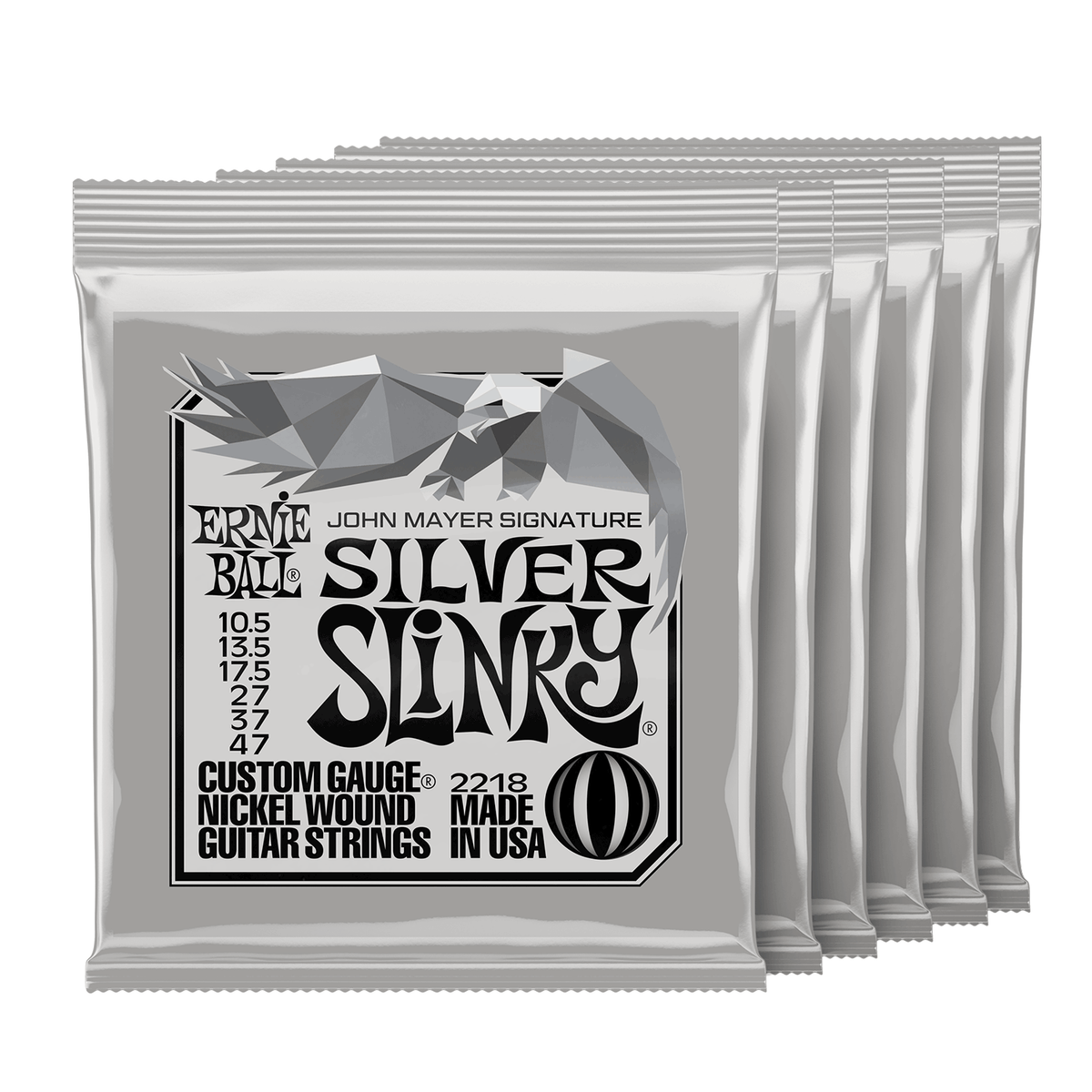 Ernie Ball John Mayer Silver Slinky 10.547 Guitar Strings, 6Pack