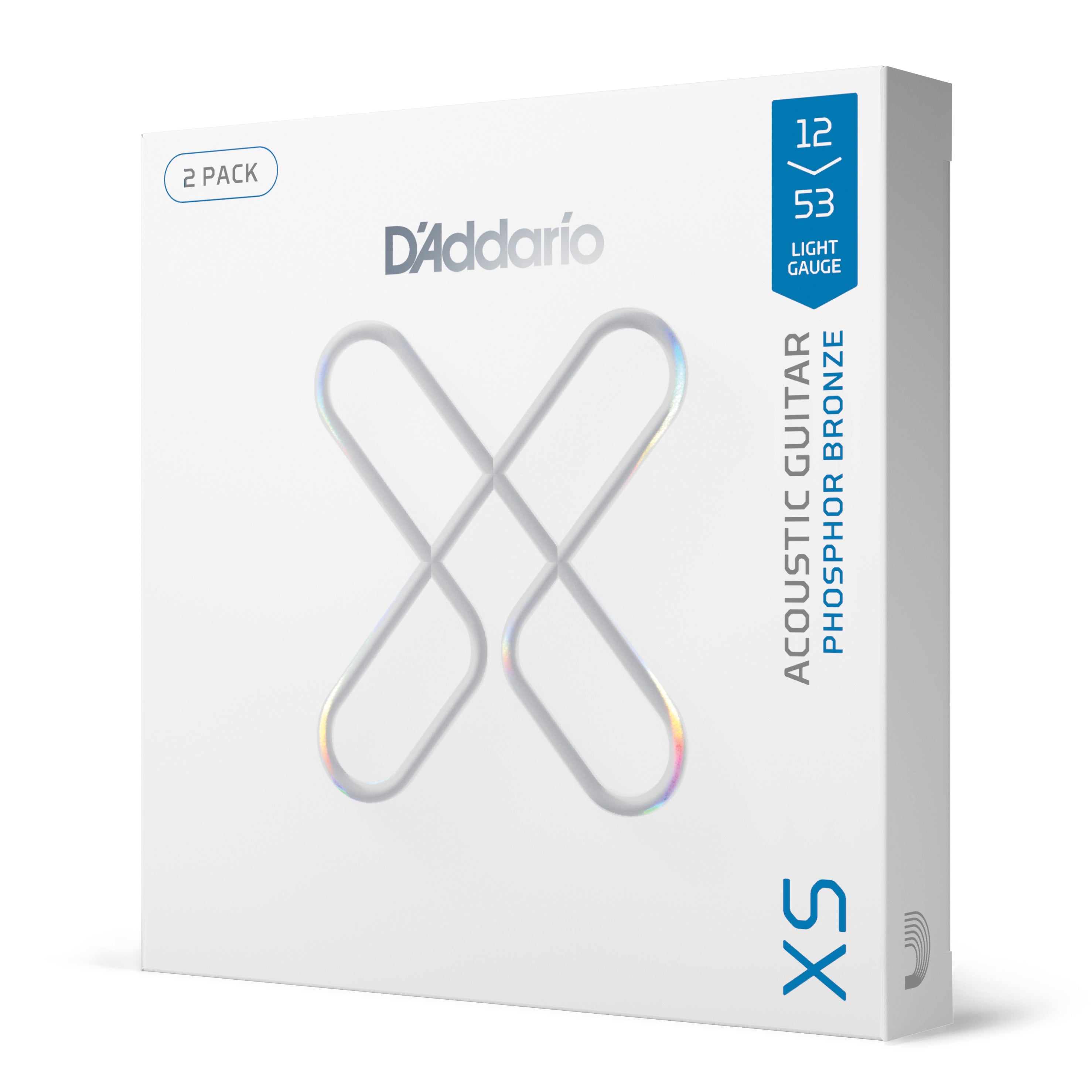 D'Addario XS Phosphor Bronze 12-53 Acoustic Guitar Strings, Light, 2-Pack