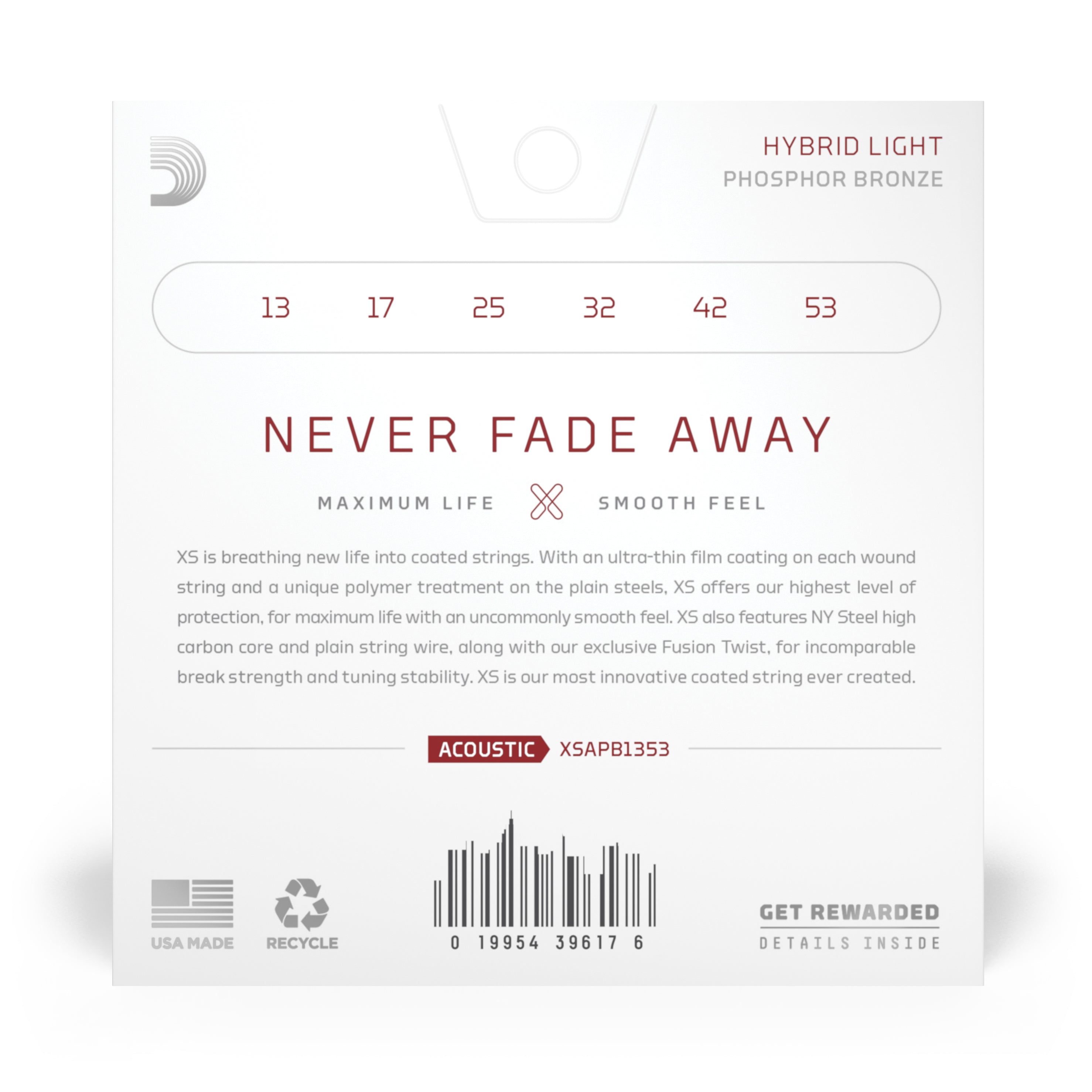 D'Addario XS Phosphor Bronze 13-53 Taylor HD Acoustic Guitar Strings, Hybrid Light