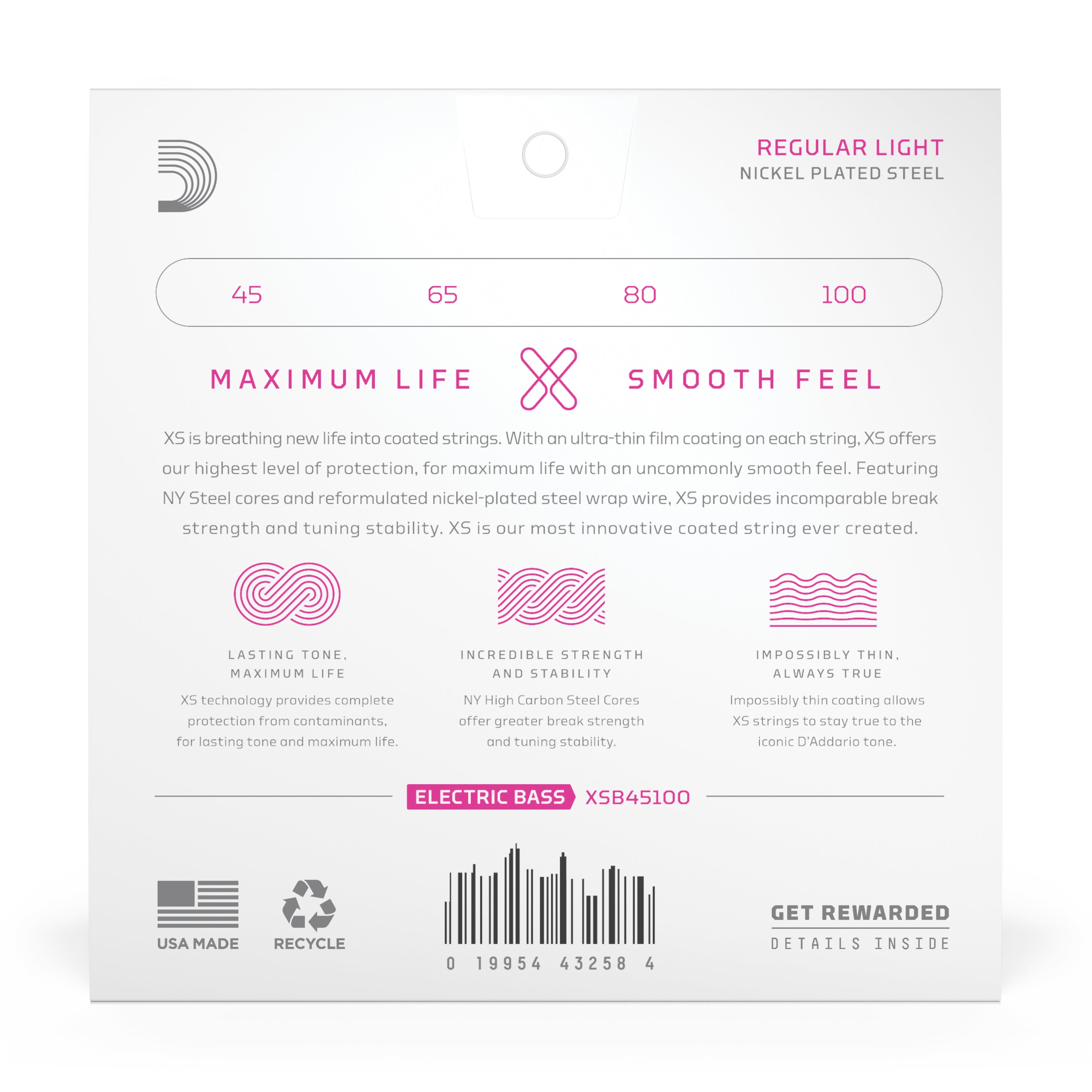 D'Addario XS Nickel 45-100 Bass Guitar Strings, Long Scale