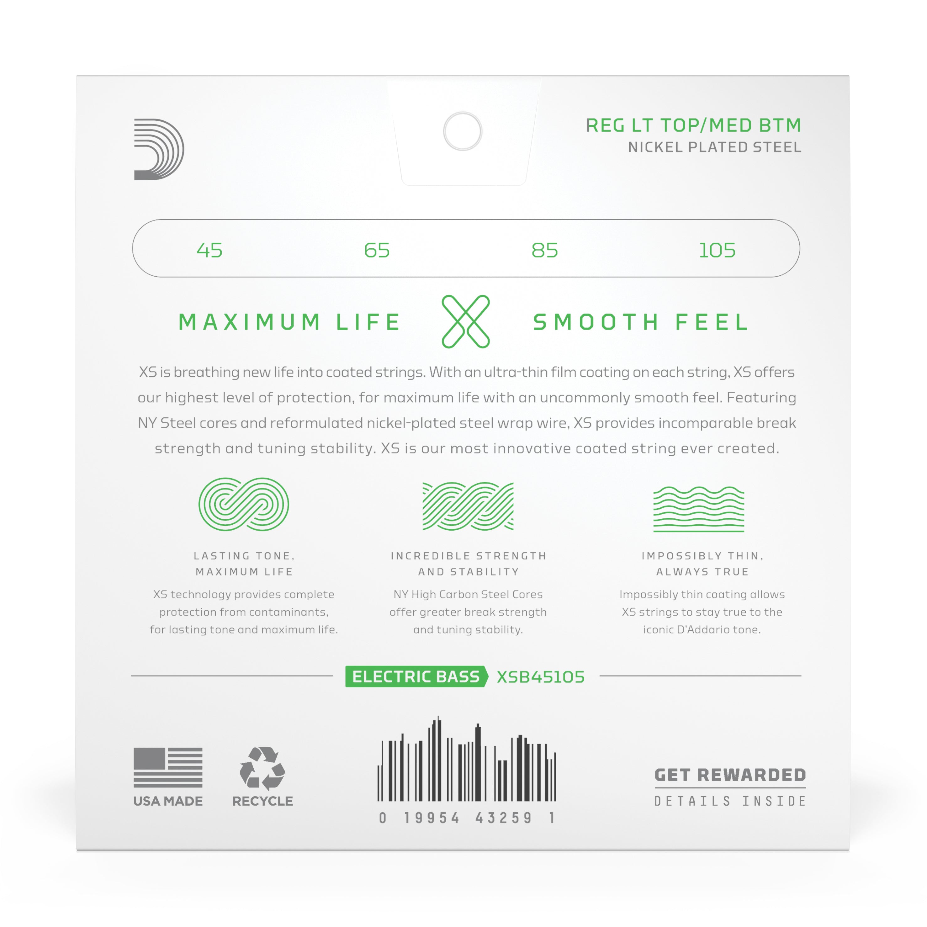 D'Addario XS Nickel 45-105 Bass Guitar Strings, Long Scale