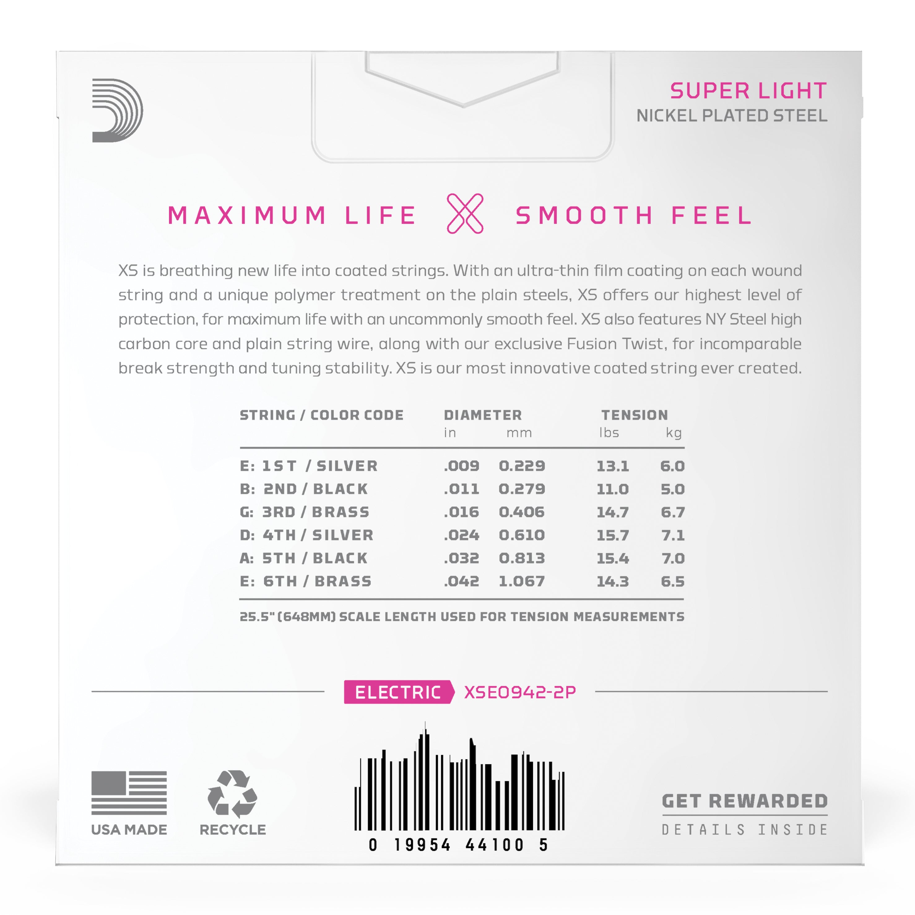 D'Addario XS Nickel 9-42 Electric Guitar Strings, Light, 2-Pack