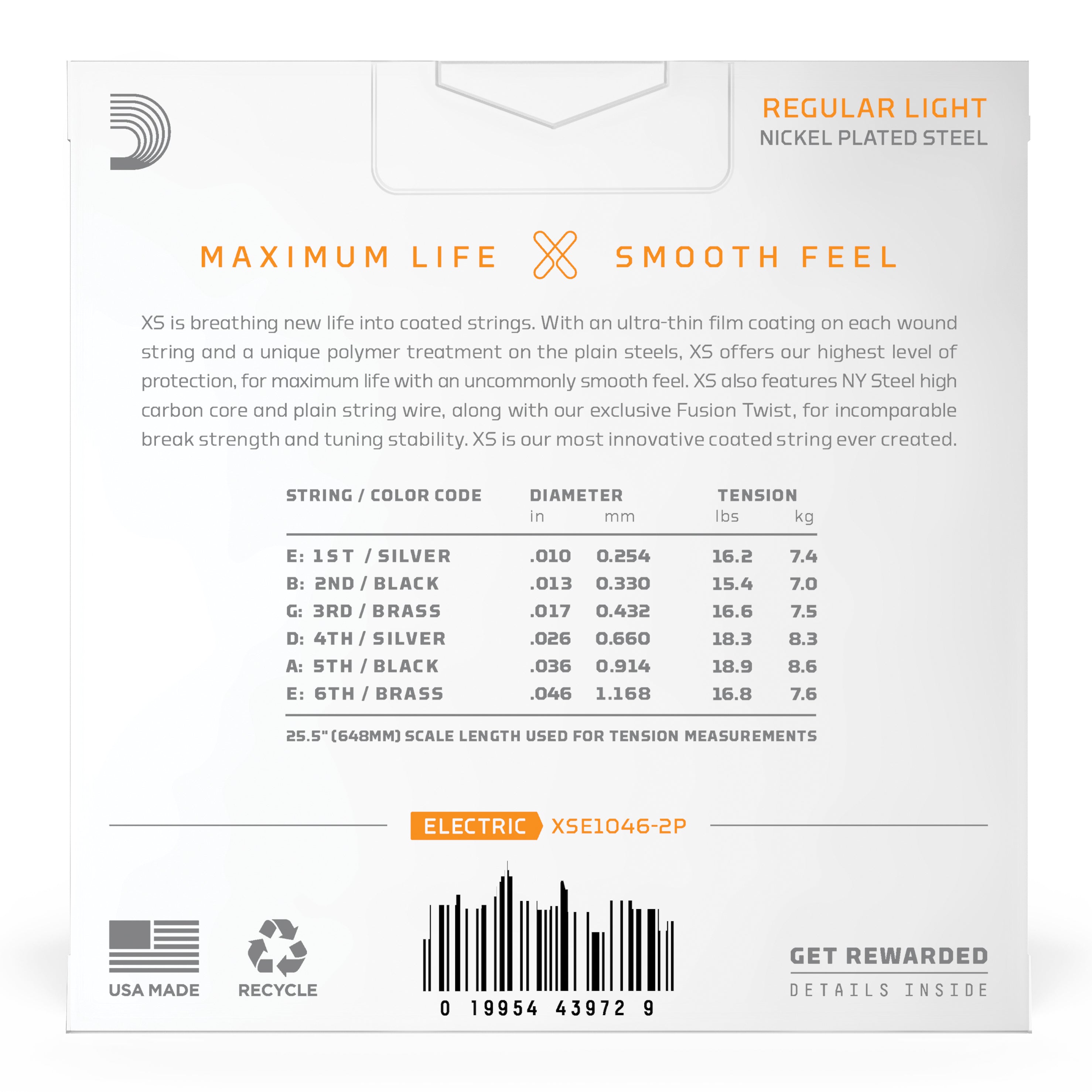 D'Addario XS Nickel 10-46 Electric Guitar Strings, Regular, 2-Pack