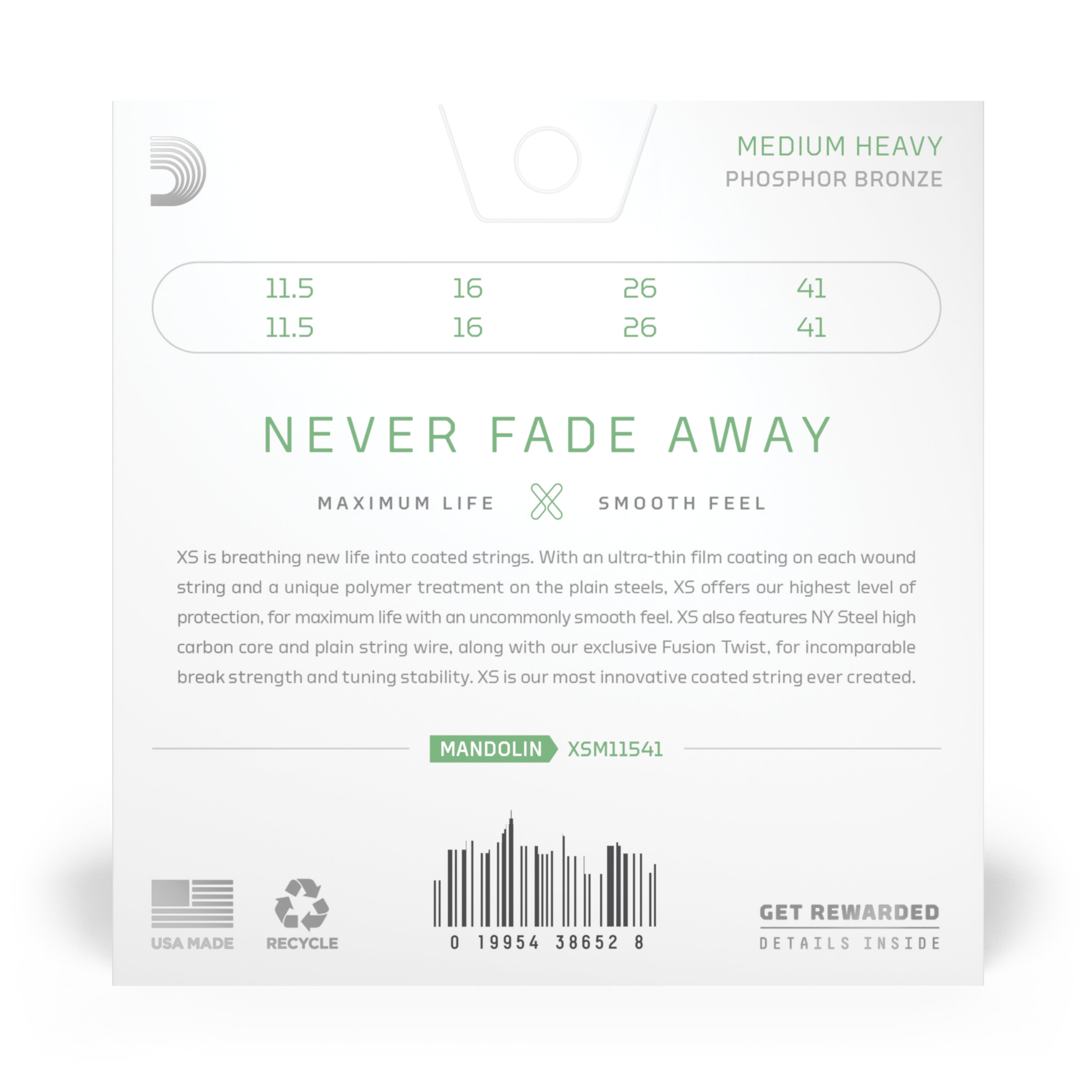 D'Addario XS Phosphor Bronze 11.5-41 Mandolin Strings, Medium-Heavy