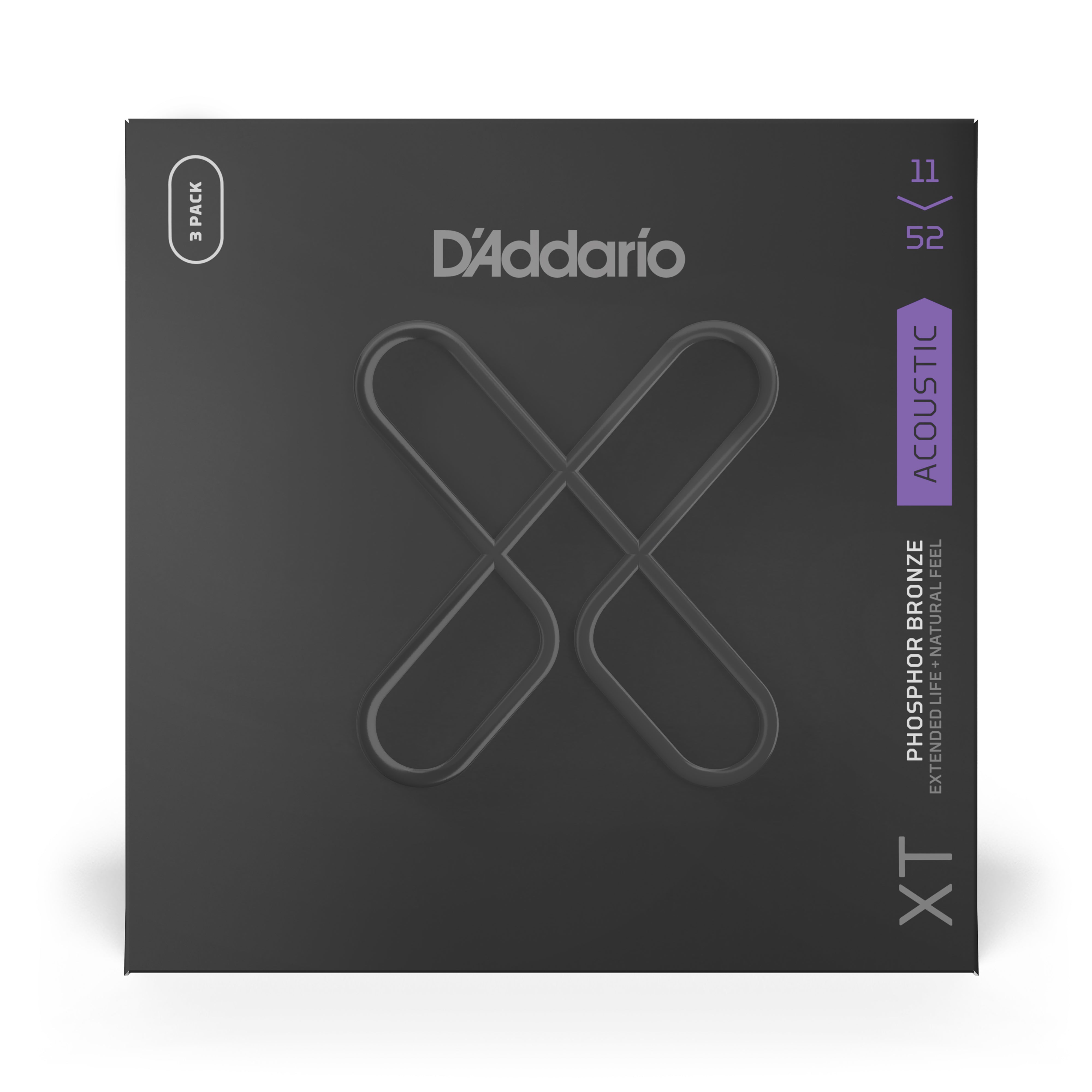 D'Addario XT Phosphor Bronze 11-52 Acoustic Guitar Strings, 3-Pack