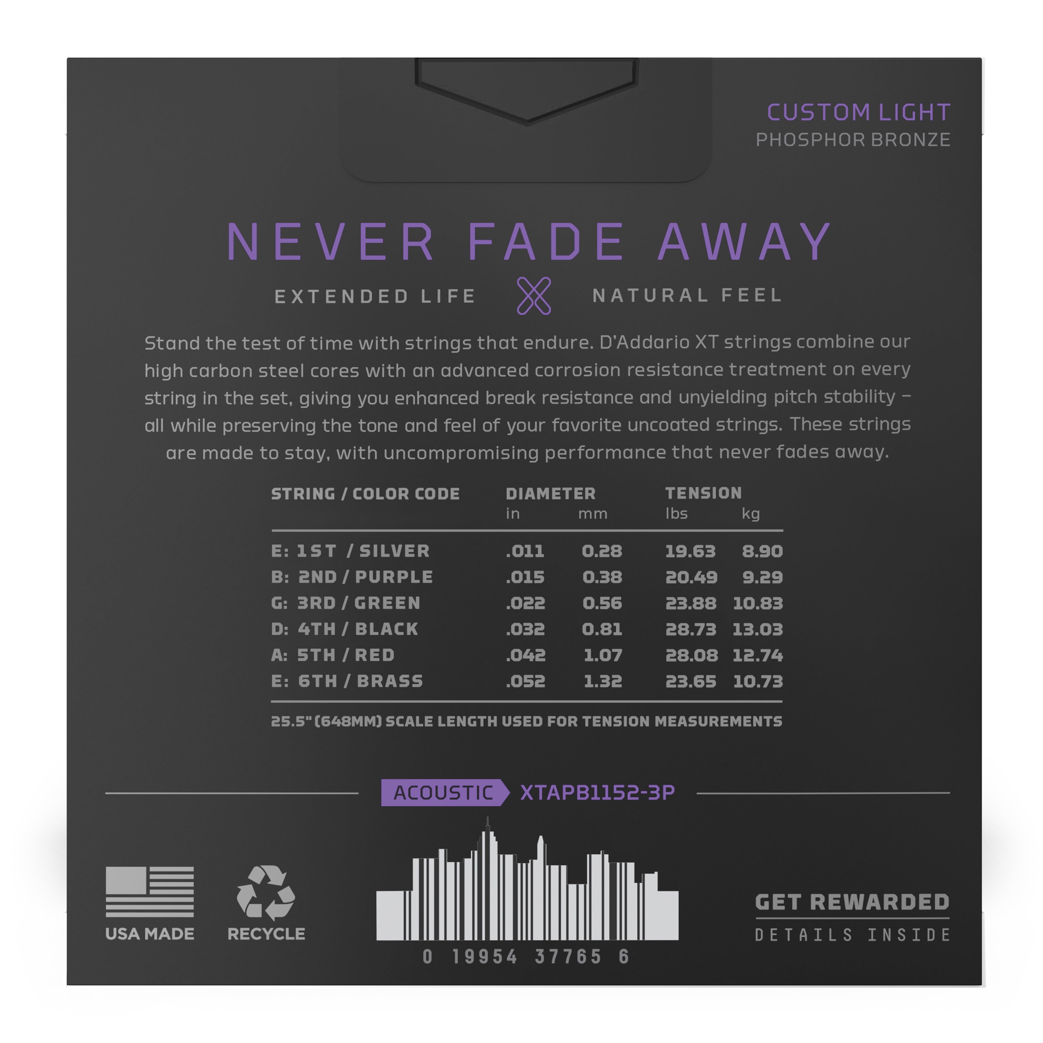 D'Addario XT Phosphor Bronze 11-52 Acoustic Guitar Strings, 3-Pack