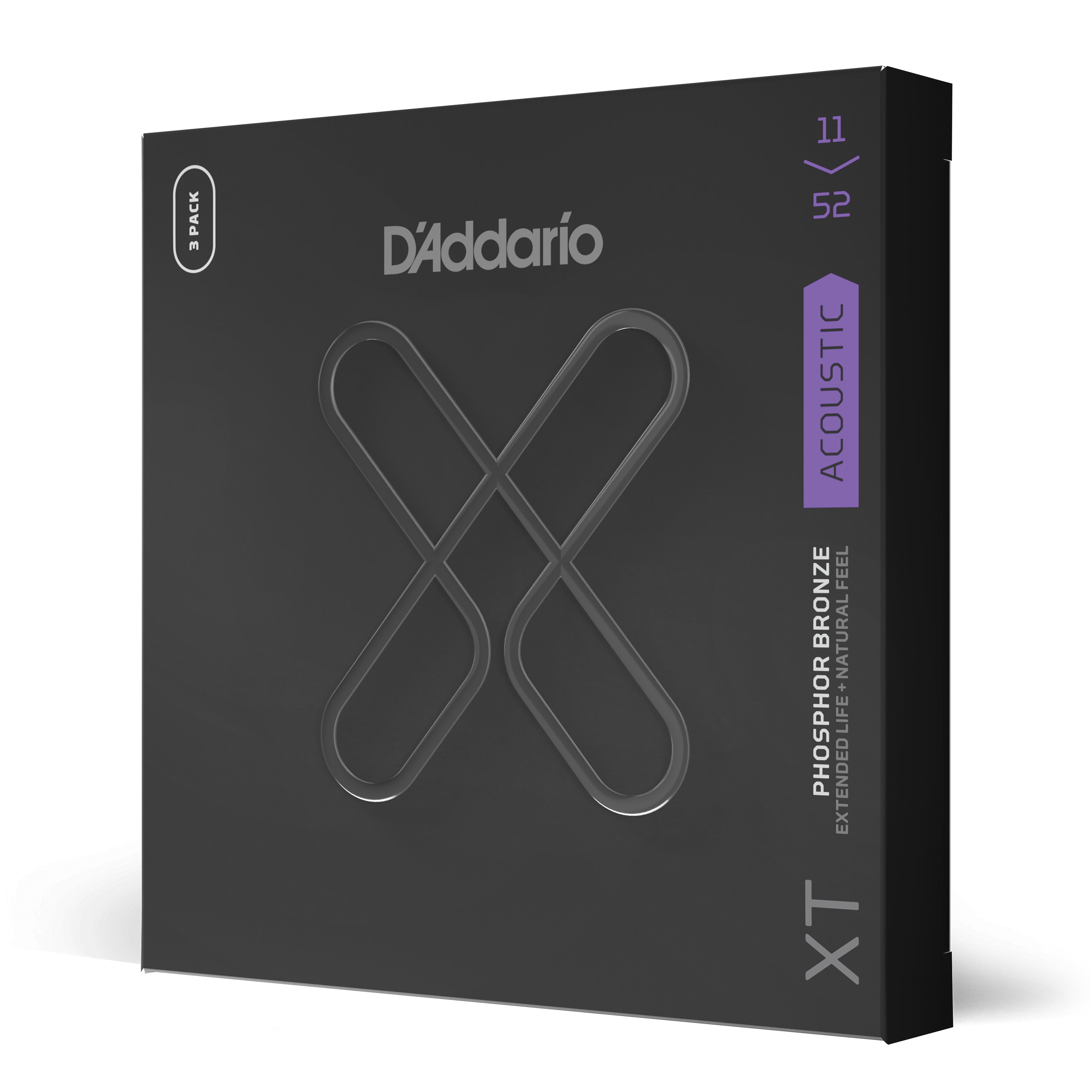 D'Addario XT Phosphor Bronze 11-52 Acoustic Guitar Strings, 3-Pack