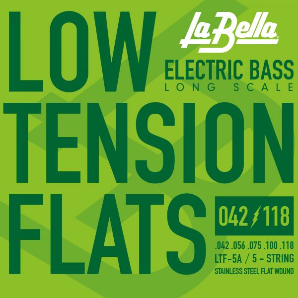 La Bella Low Tension Flexible Flats 42-118 5-String Bass Guitar Strings, Long Scale