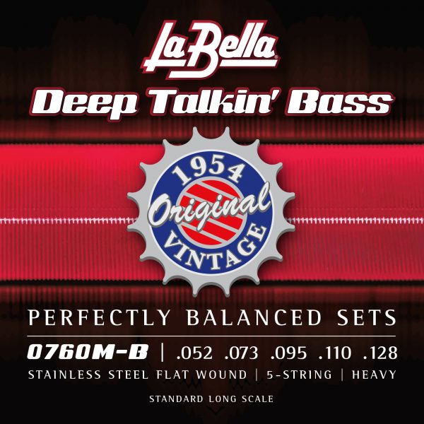 La Bella Original 1954 Flat Wound 52-128 5-String Bass Guitar Strings, Long Scale