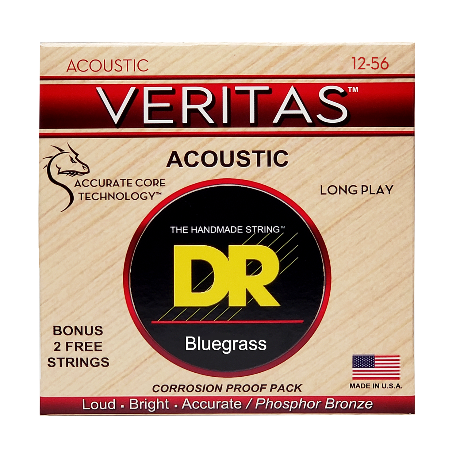 DR Strings VERITAS Phosphor Bronze 12-56 Acoustic Guitar Strings