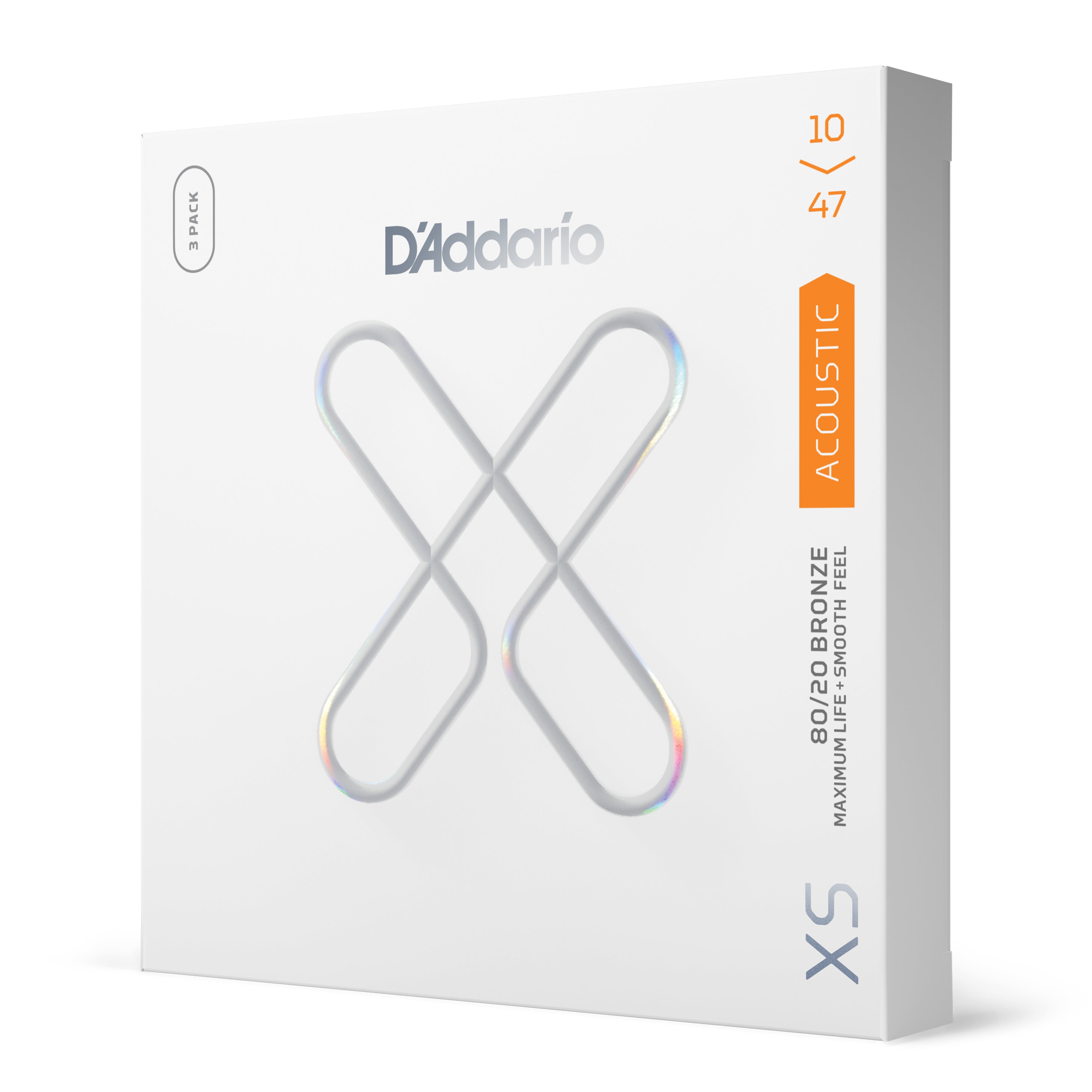 D'Addario XS 80/20 Bronze 10-47 Acoustic Guitar Strings, Extra Light, 3-Pack