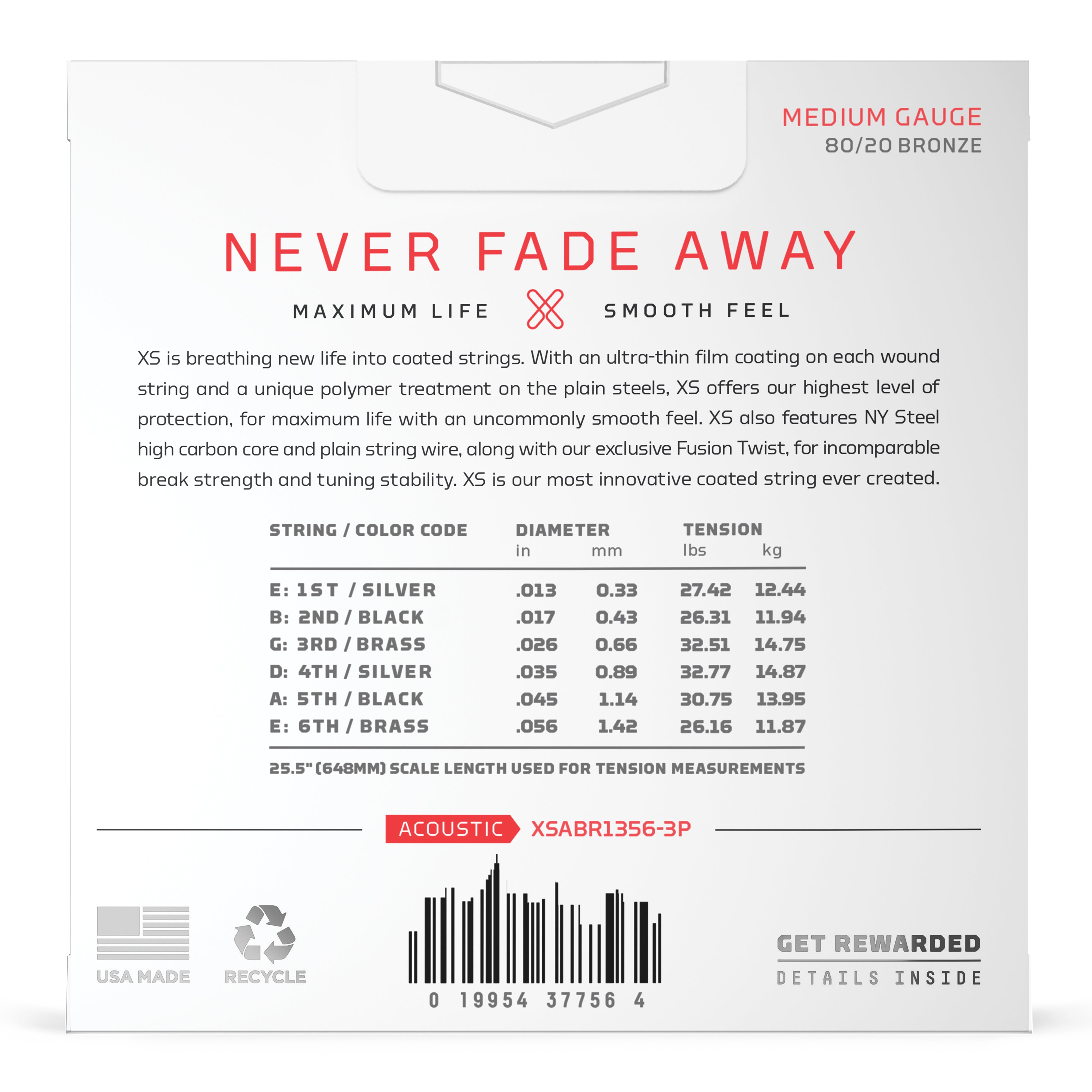 D'Addario XS 80/20 Bronze 13-56 Acoustic Guitar Strings, Medium, 3-Pack