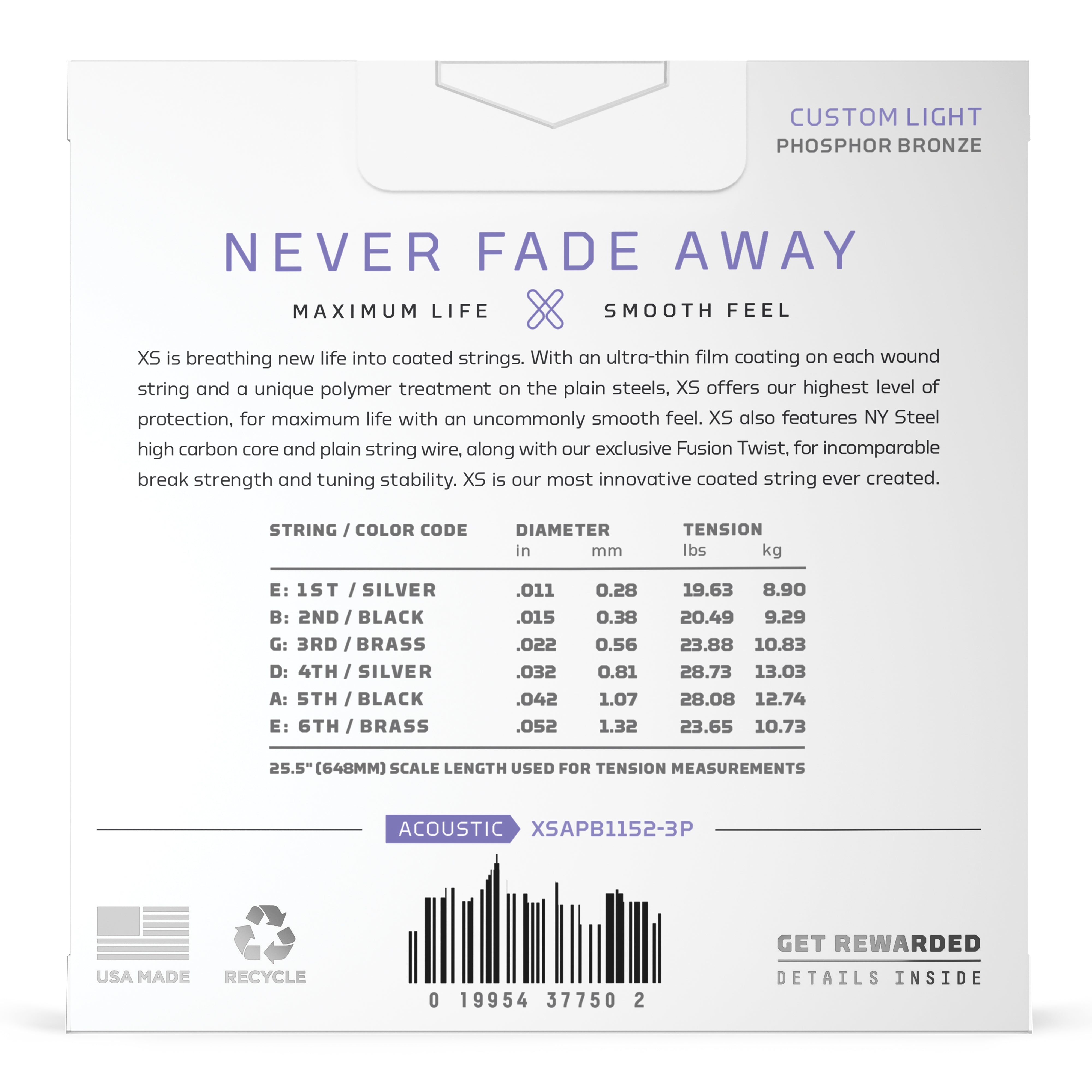 D'Addario XS Phosphor Bronze 11-52 Acoustic Guitar Strings, Custom Light, 3-Pack