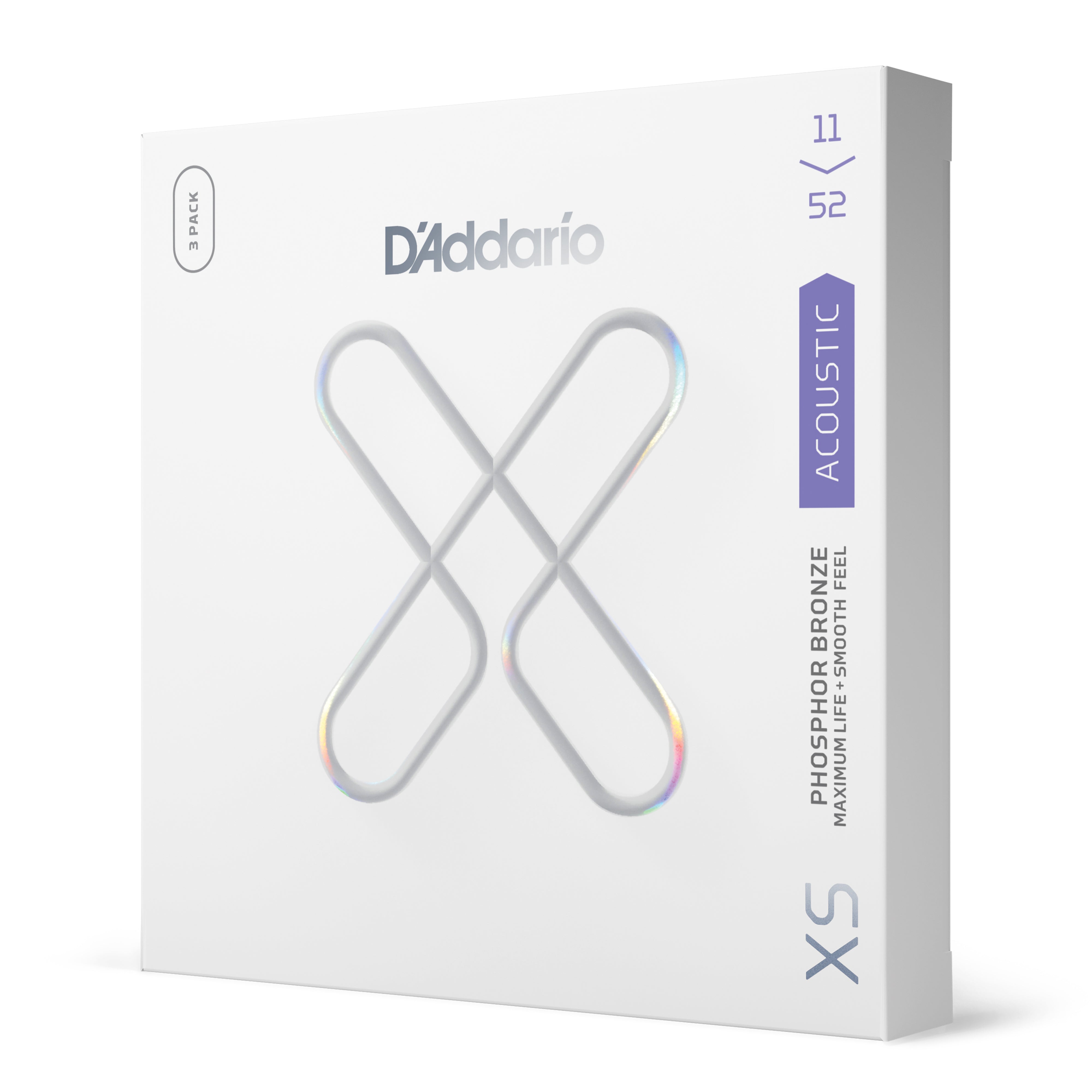 D'Addario XS Phosphor Bronze 11-52 Acoustic Guitar Strings, Custom Light, 3-Pack