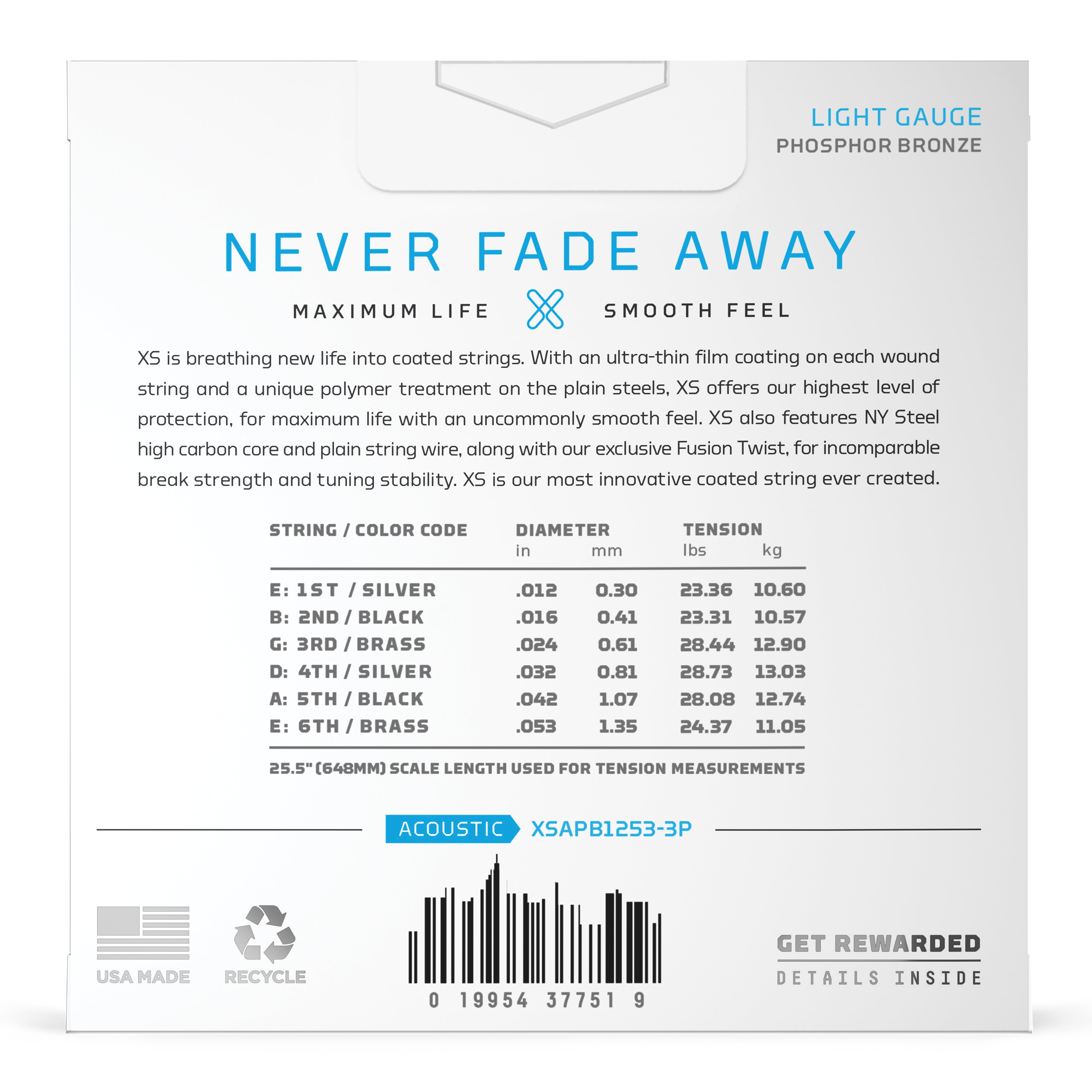 D'Addario XS Phosphor Bronze 12-53 Acoustic Guitar Strings, Light, 3-Pack