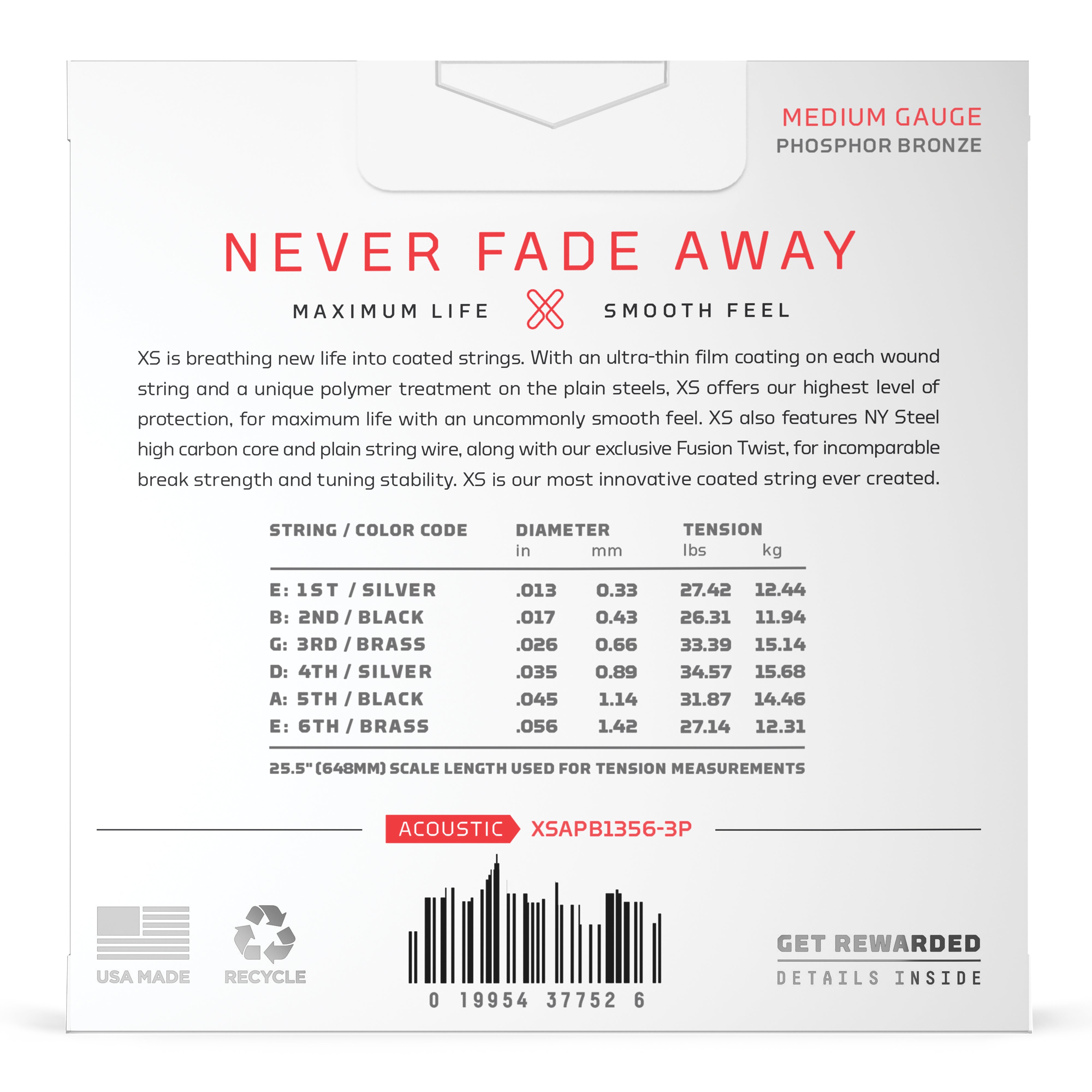 D'Addario XS Phosphor Bronze 13-56 Acoustic Guitar Strings, Light, 3-Pack